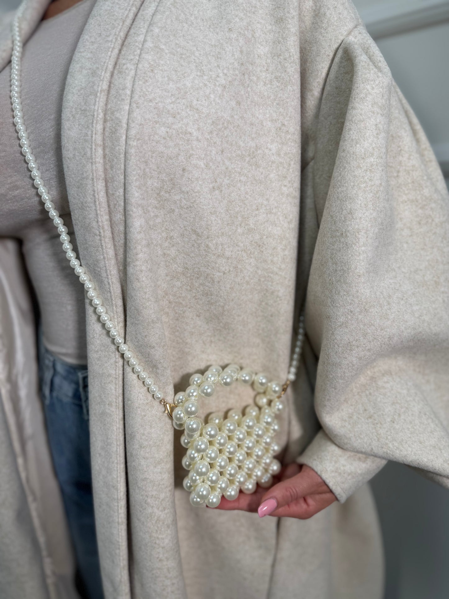 Micro bag con perle avorio