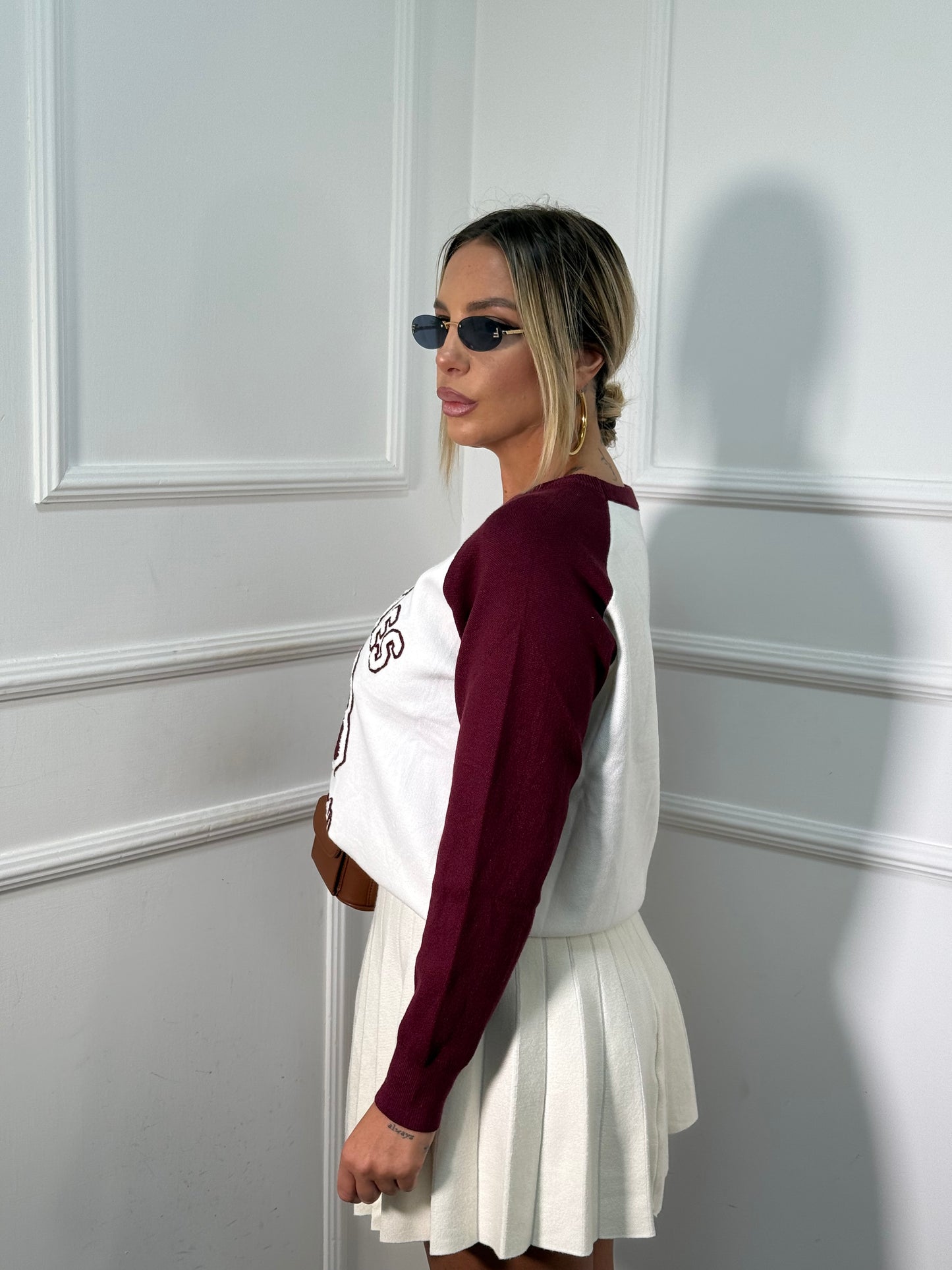 Maglioncino lana rasata Los Angeles 93 bianco/bordeaux 0181