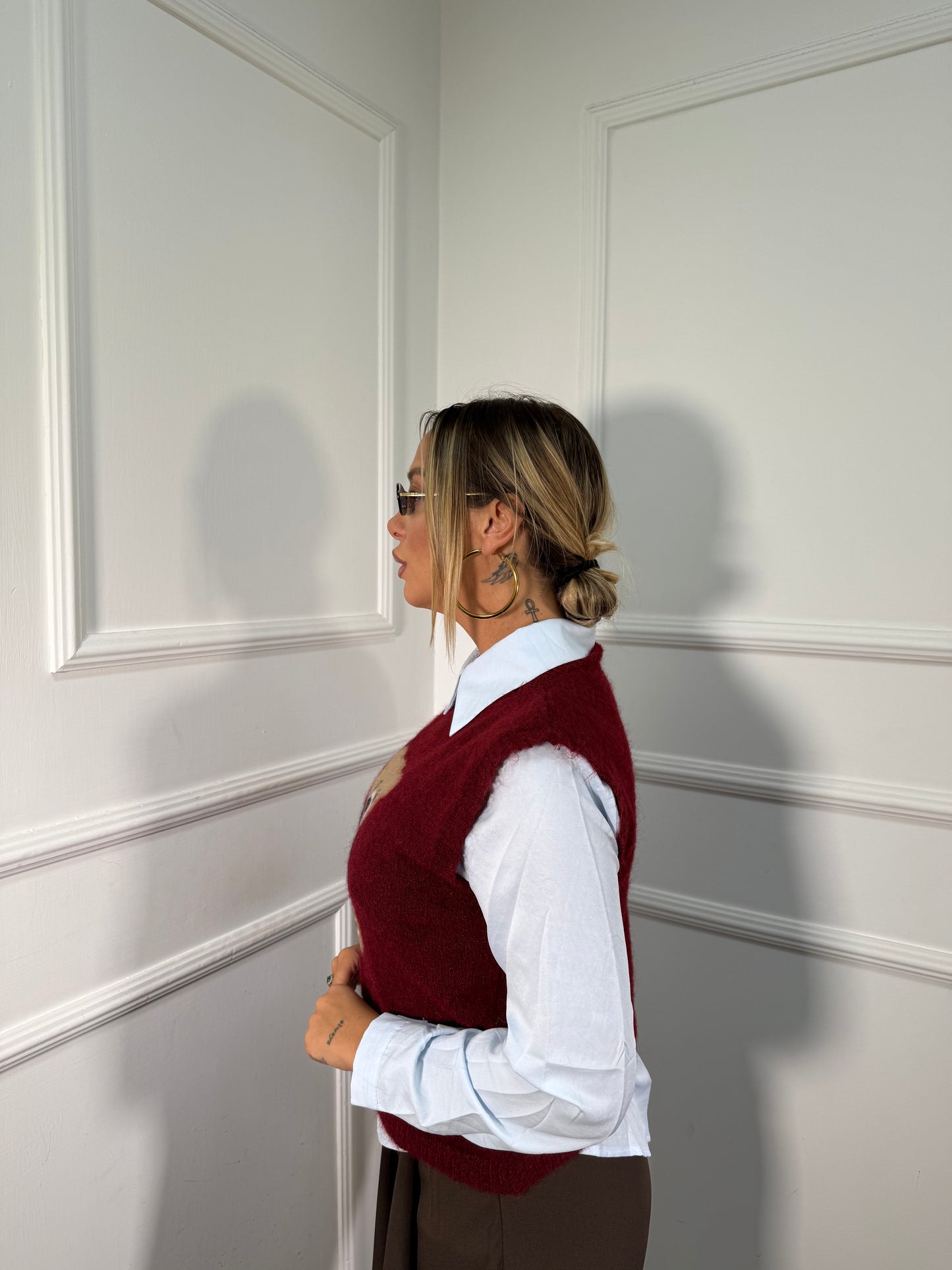 Gilet in lana cotta Teddy bordeaux 25780