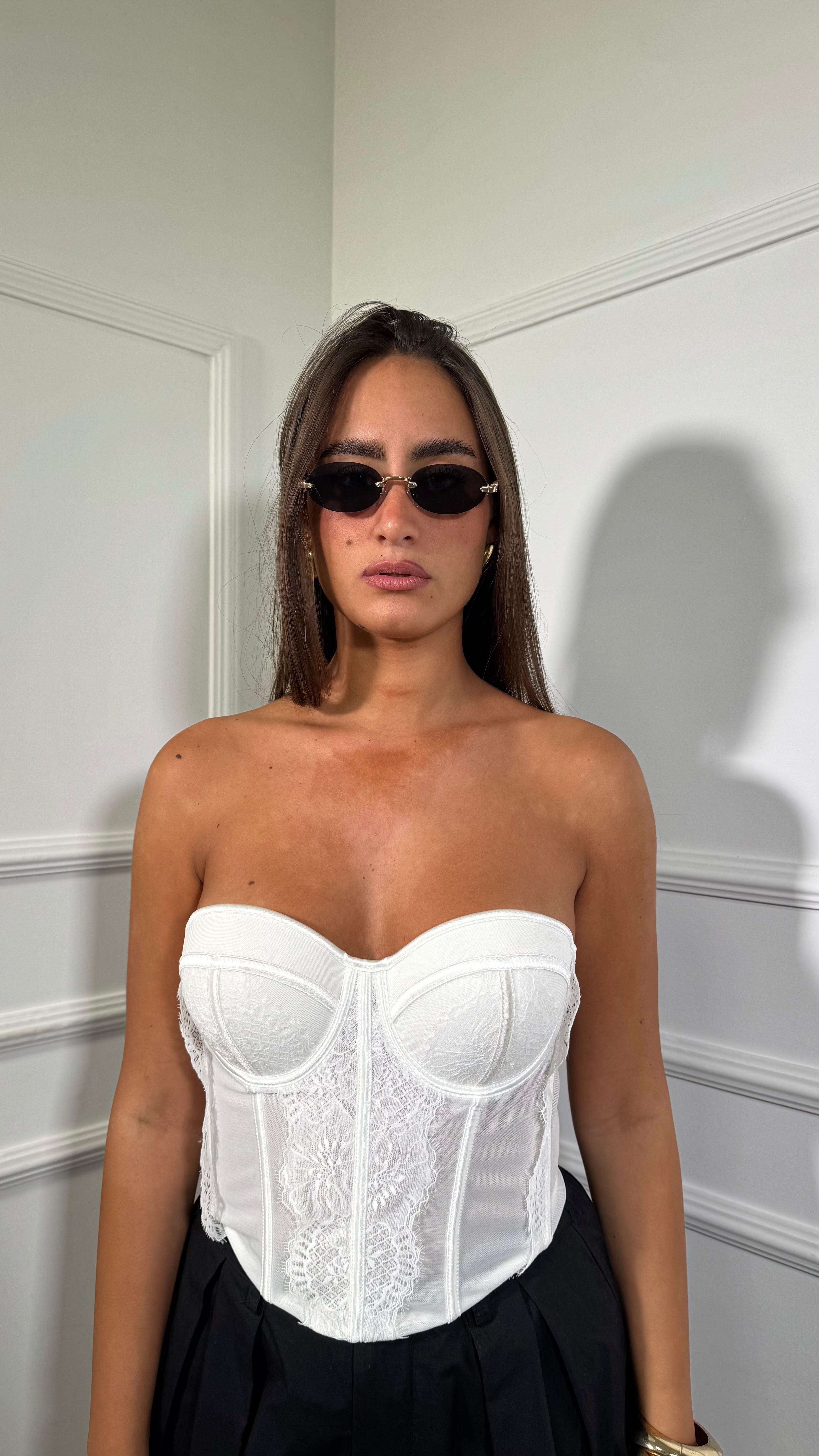 Bustier semi velato in pizzo Demi bianco Y82