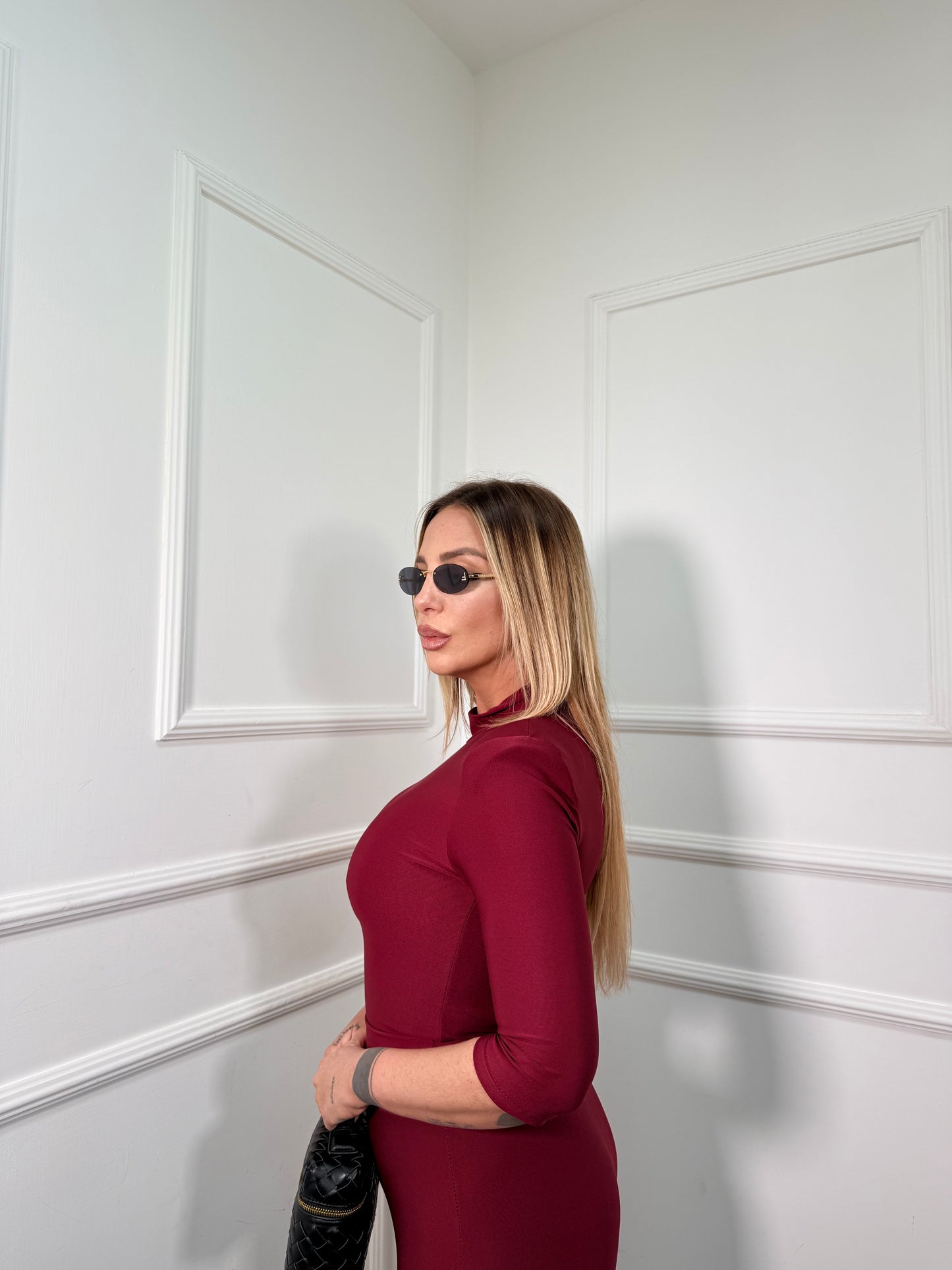 Coordinato in lycra con spalline e ghette Elisè bordeaux 16574