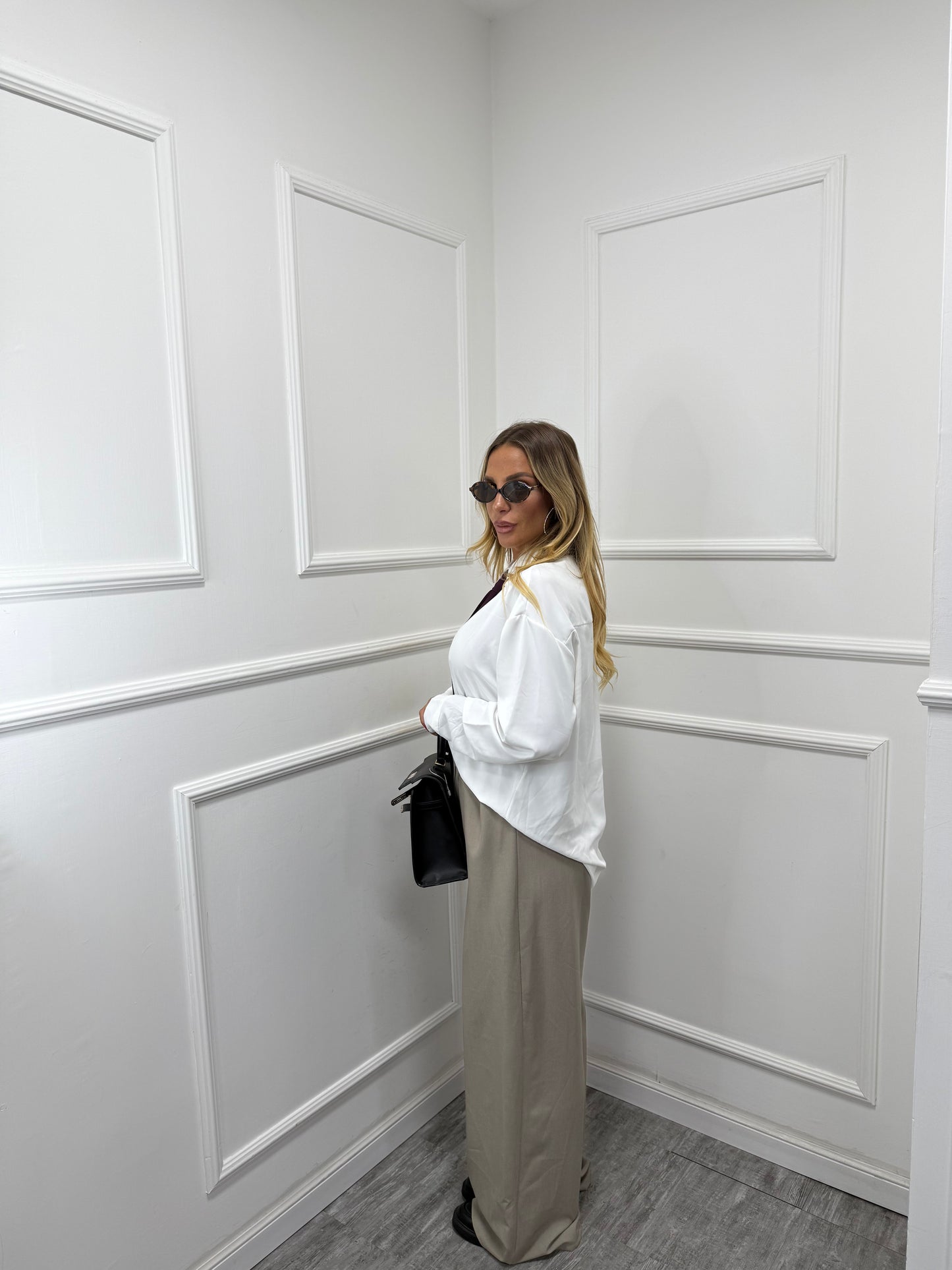 Pantaloni palazzo bustino asimmetrico Dinner sabbia 18172