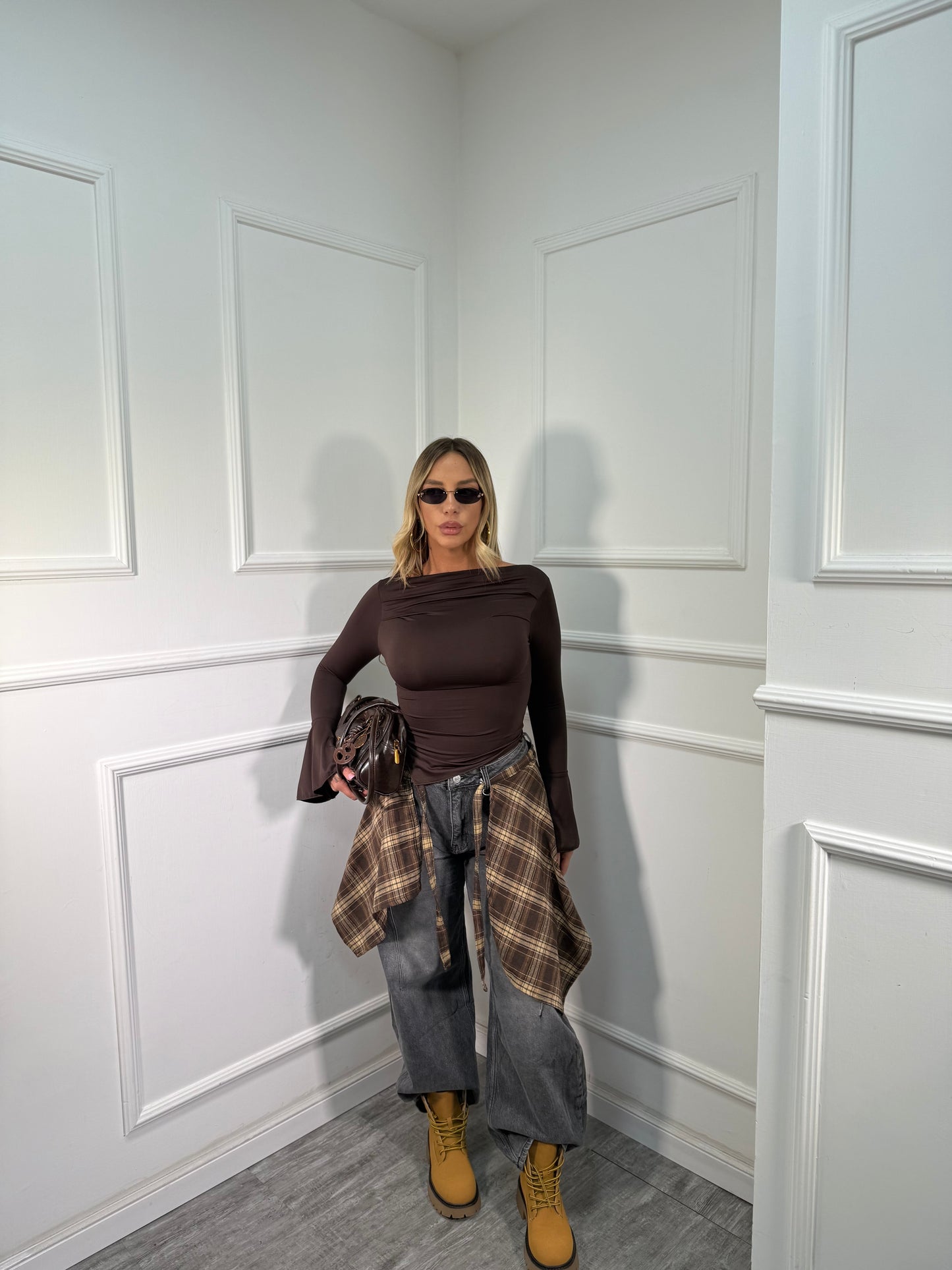 Jeans balloon con finta camicia incorporata grigio scuro w79932