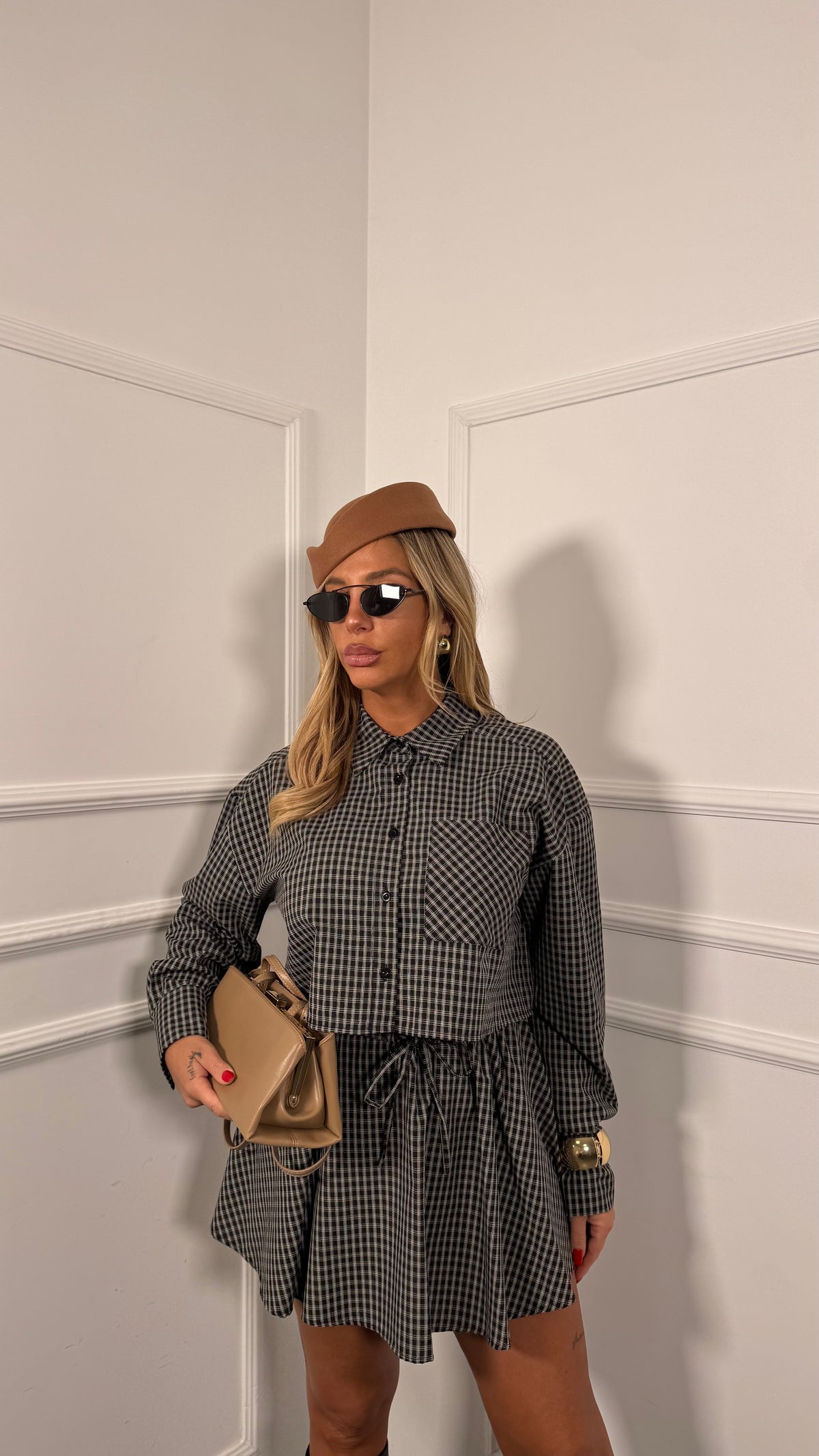 Coordinato a quadretti con shorts by justwest Andye nero jwc1999