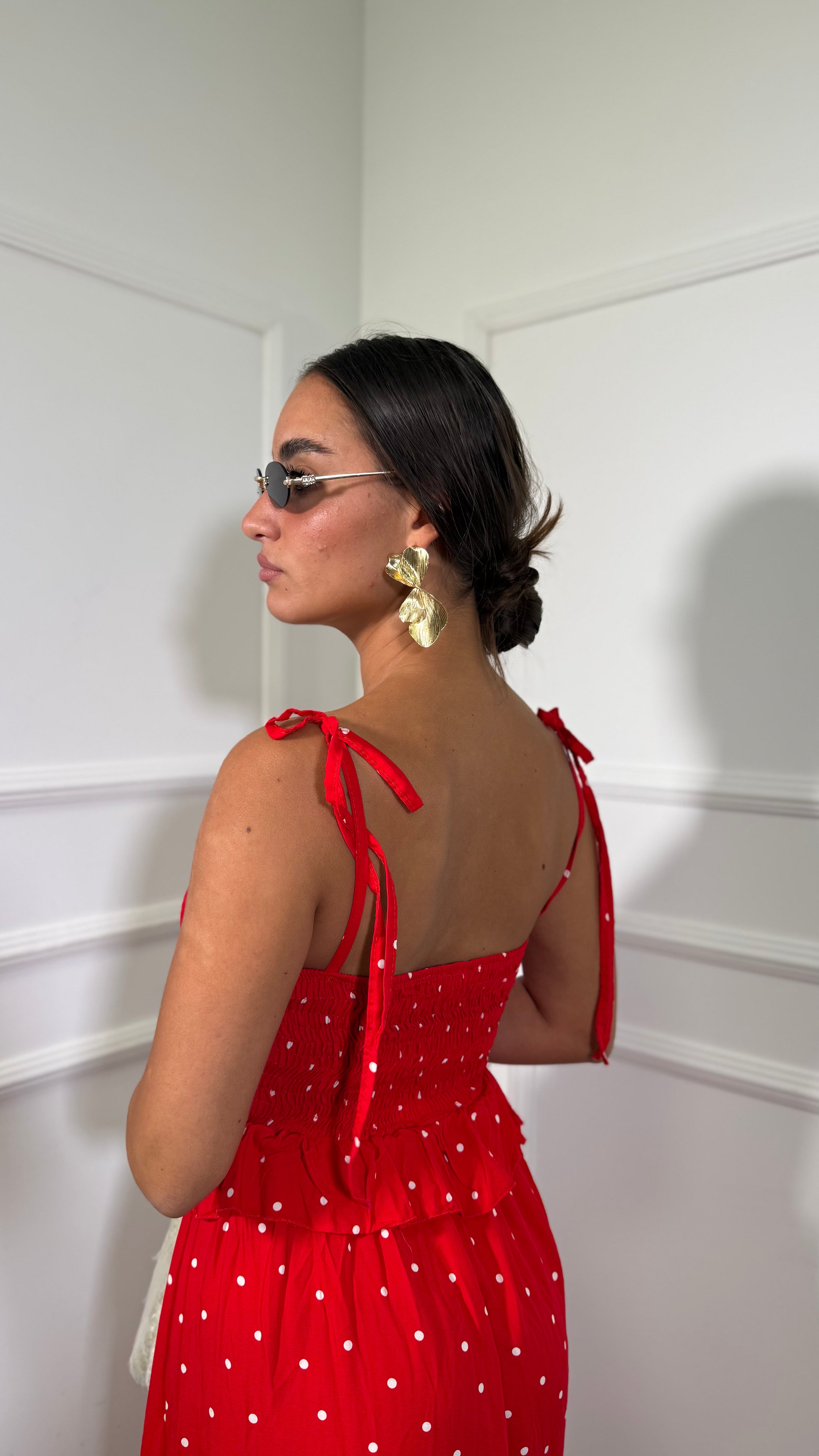 Abito lungo in viscosa a pois Bernadette rosso 708888