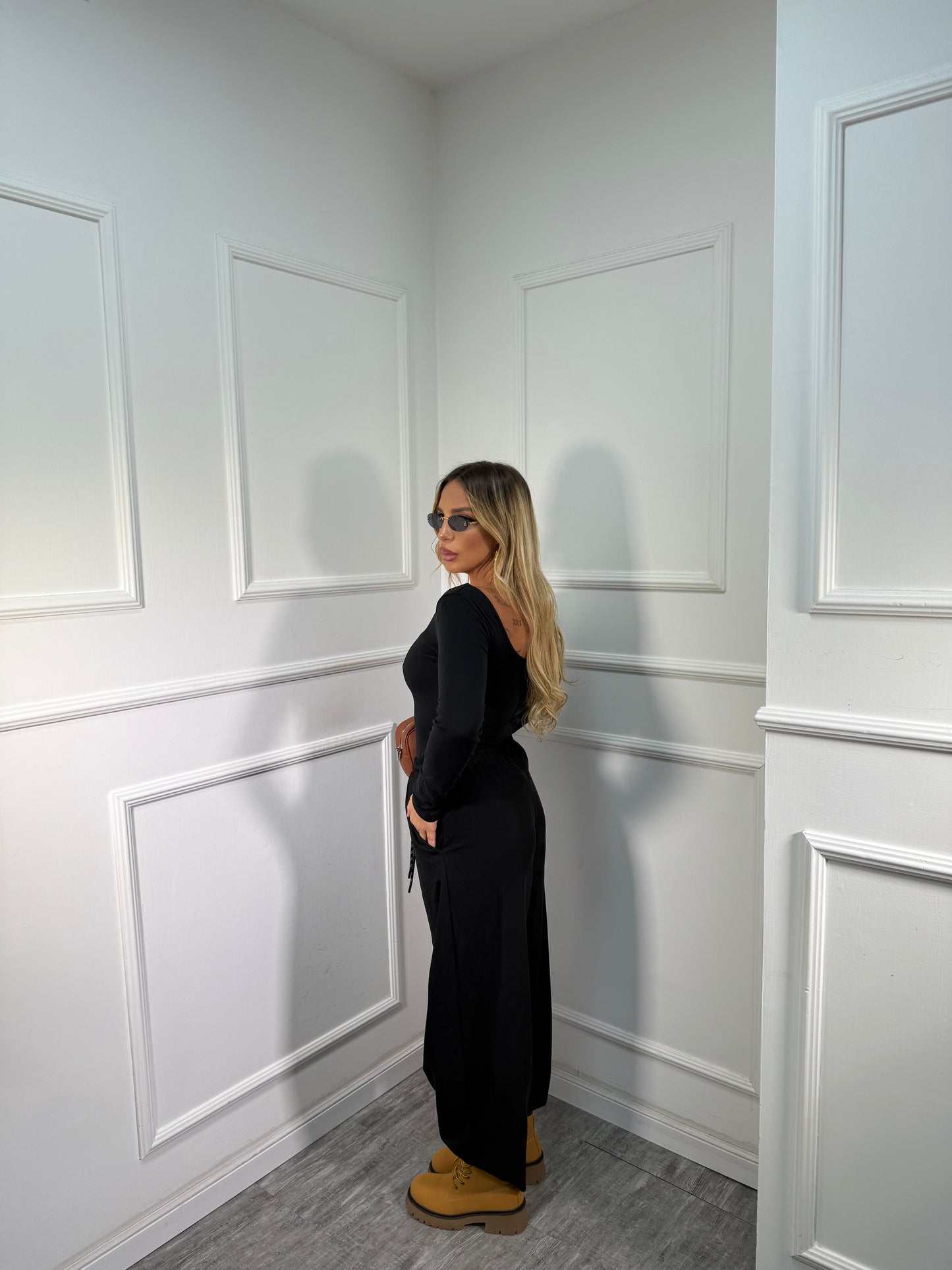 Pantaloni maxi balloon nero by justwest 2618p