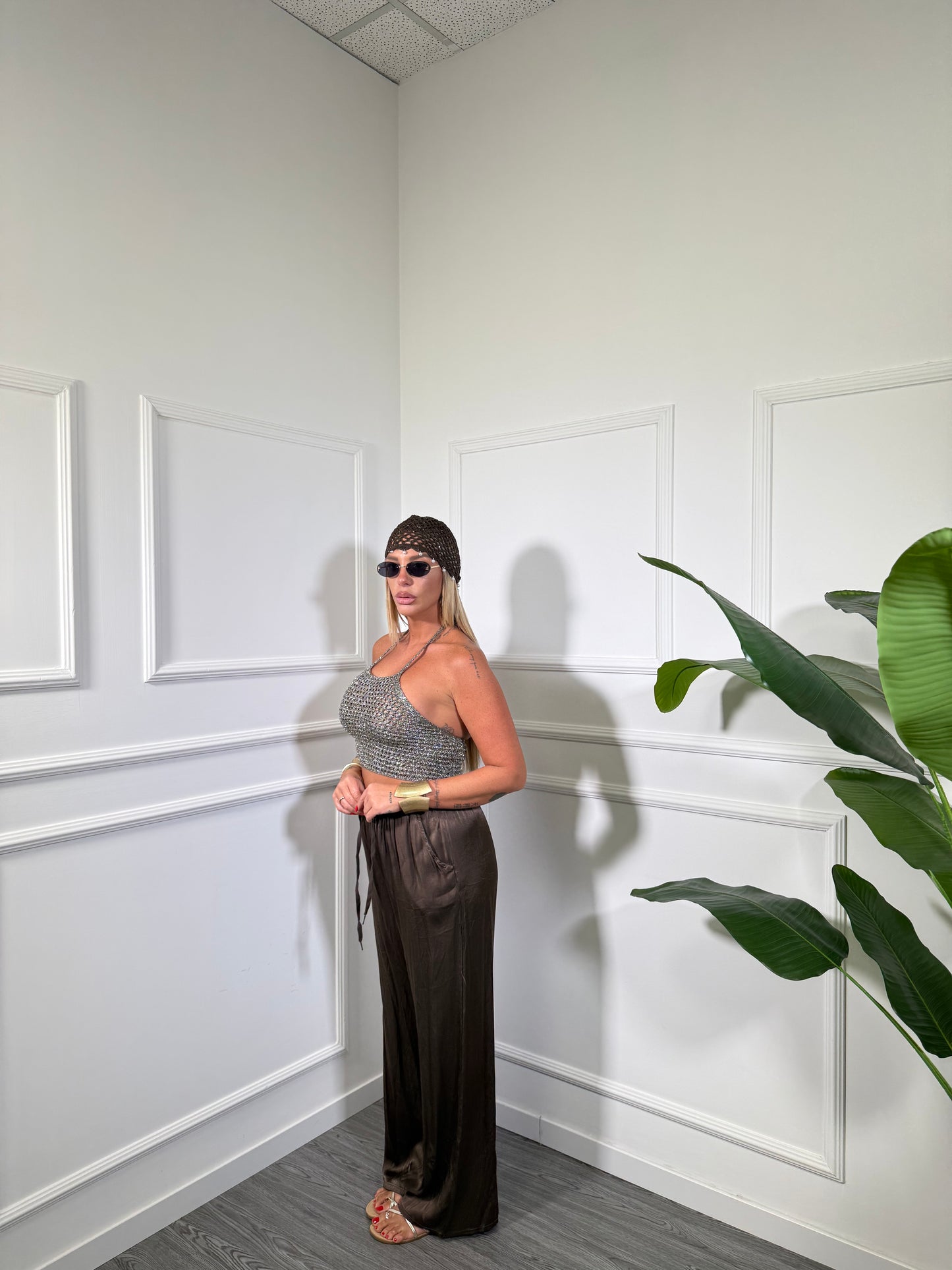 Pantaloni palazzo in satin Must Have cioccolato 24205