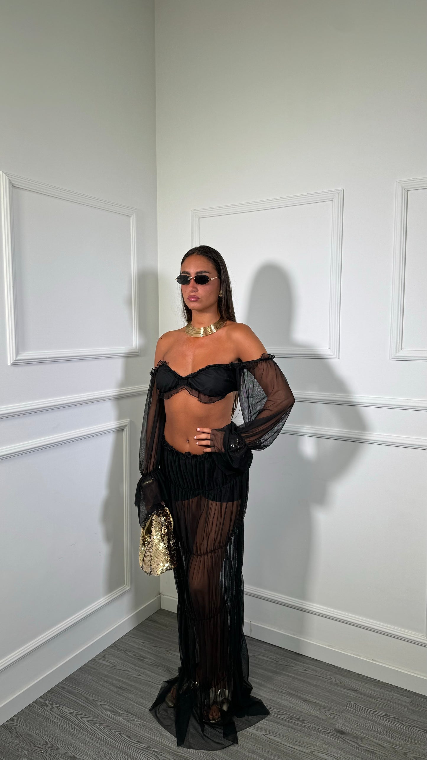 Coordinato in chiffon Samarya nero