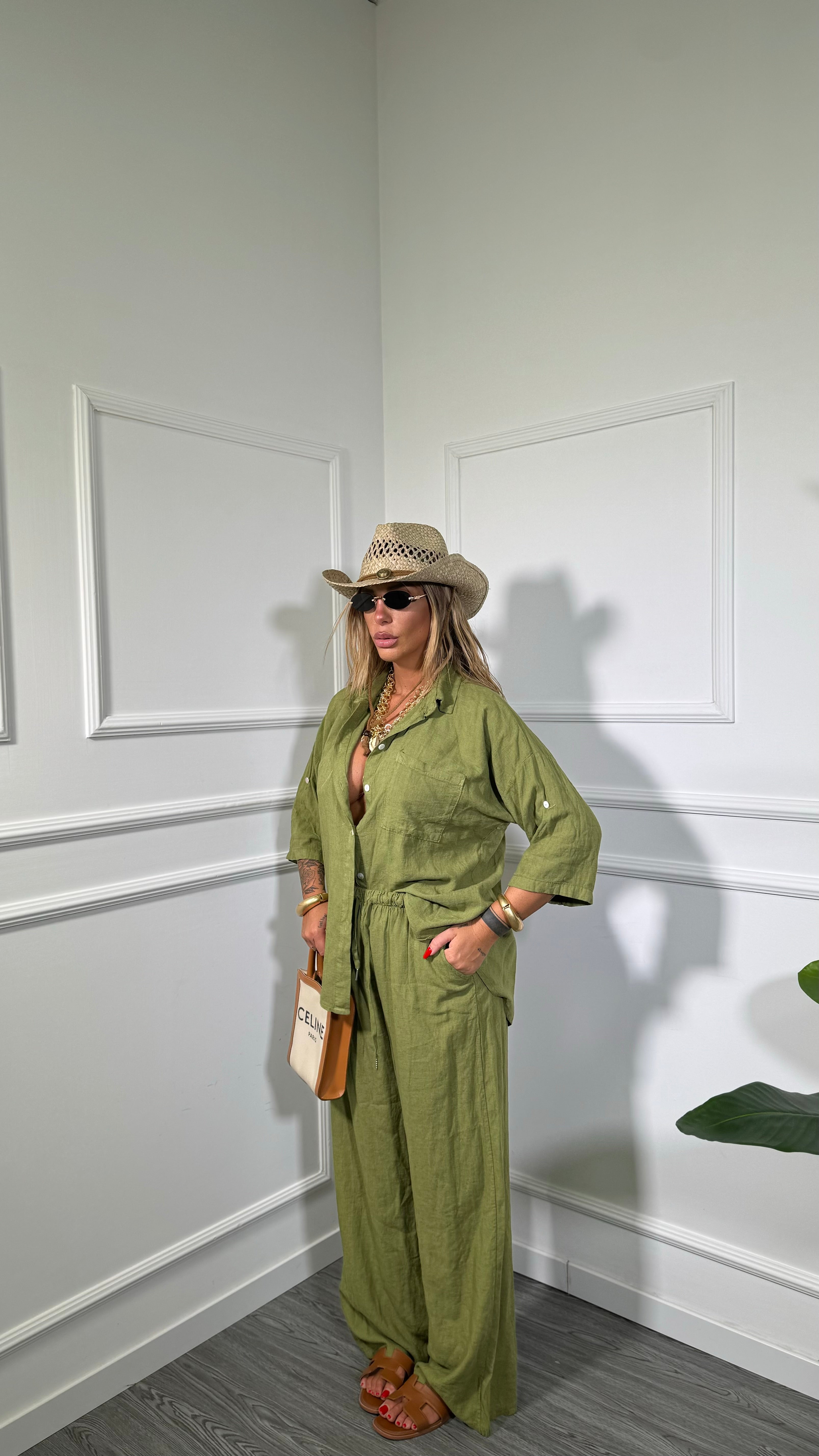Coordinato in lino (SLIM XS A L) Shaty verde avocado 25192