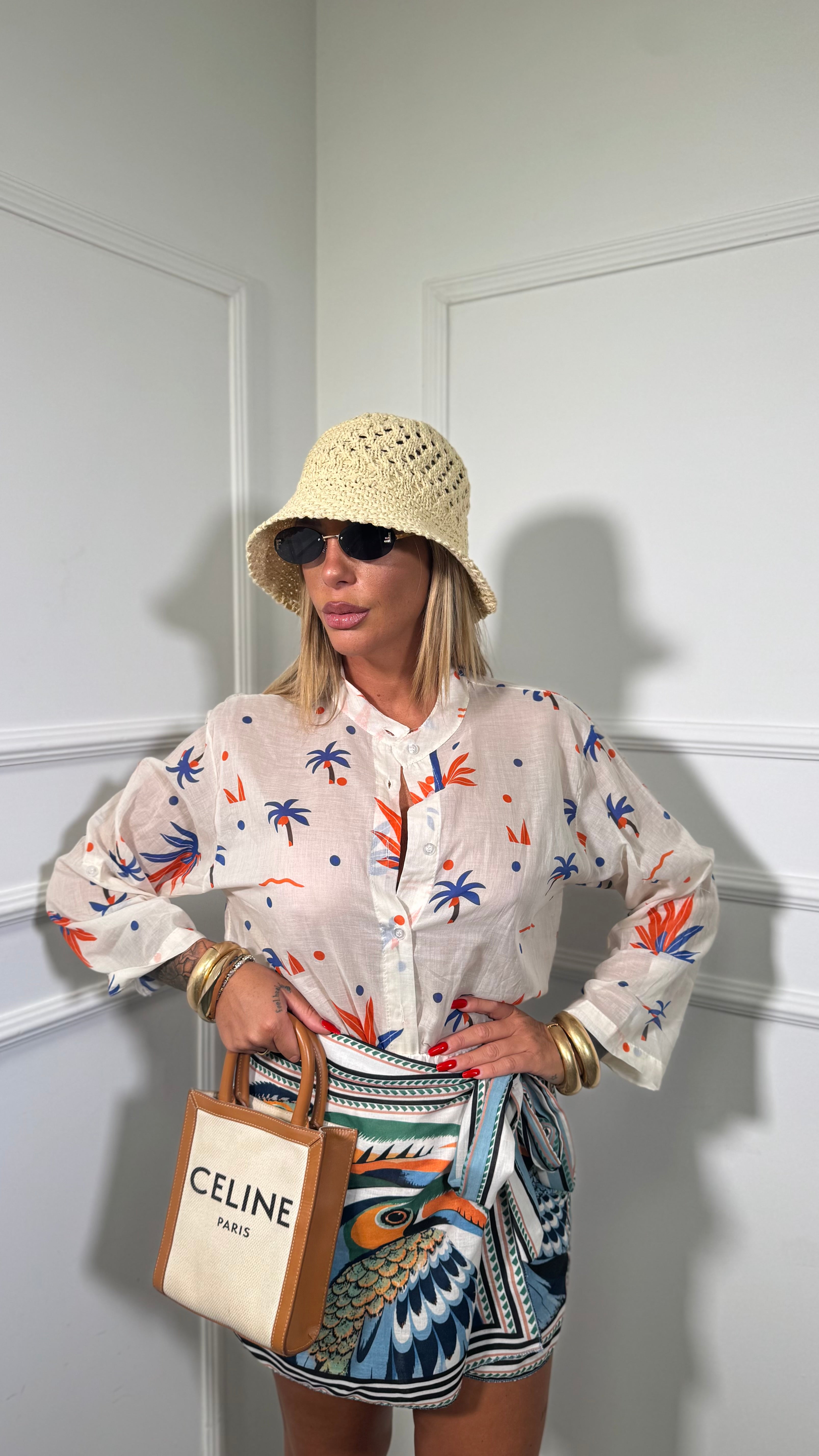 Pantagonna misto lino con Bocas azzurro/blu 26728