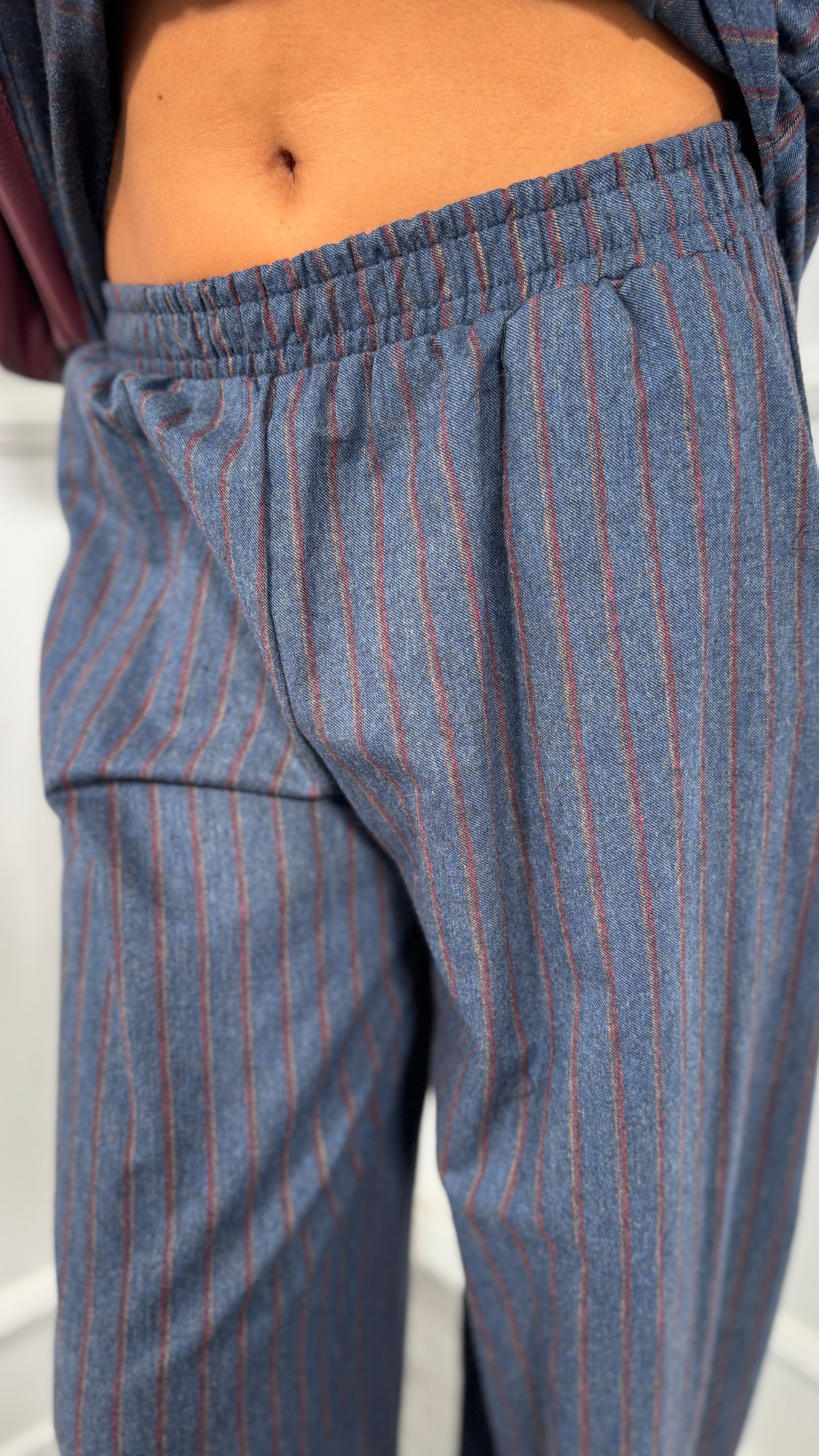 Coordinato gessato con spalline in flanella by justwest Andreas lavagna/bordeaux 02708c