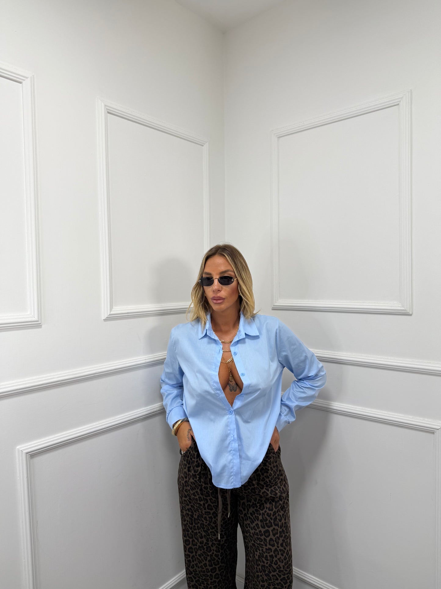 Camicia in cotone Work azzurra 3264