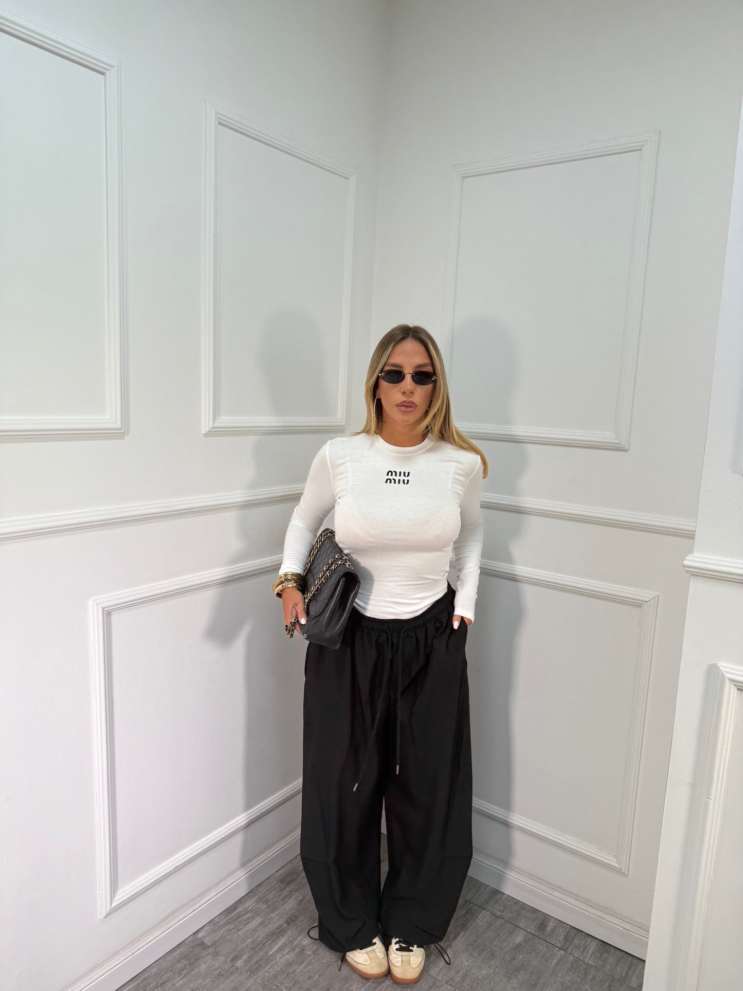 Pantaloni balloon con coulisse Curvy 66302 nero