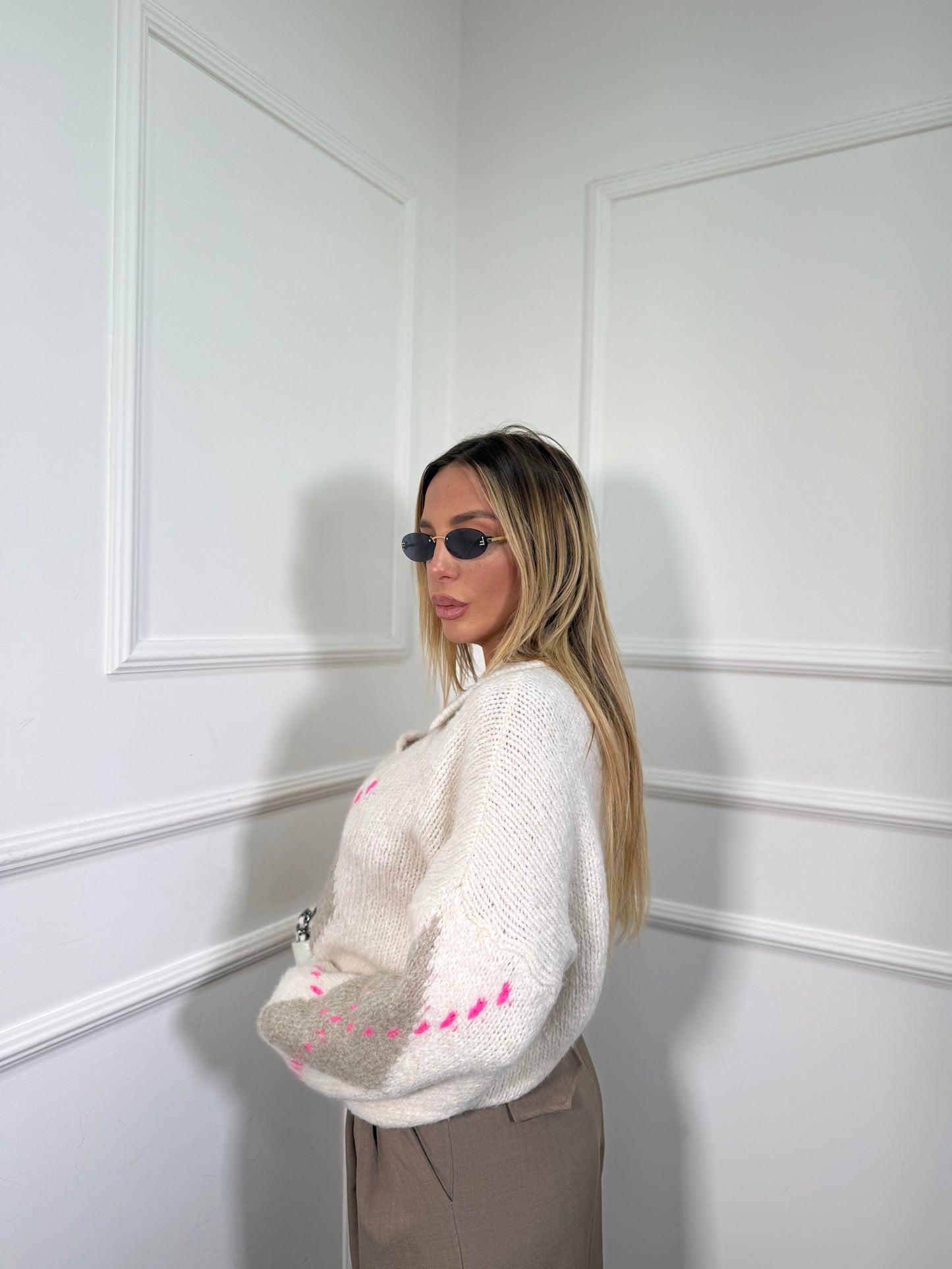 Pullover lana cotta Rainbow panna 31951