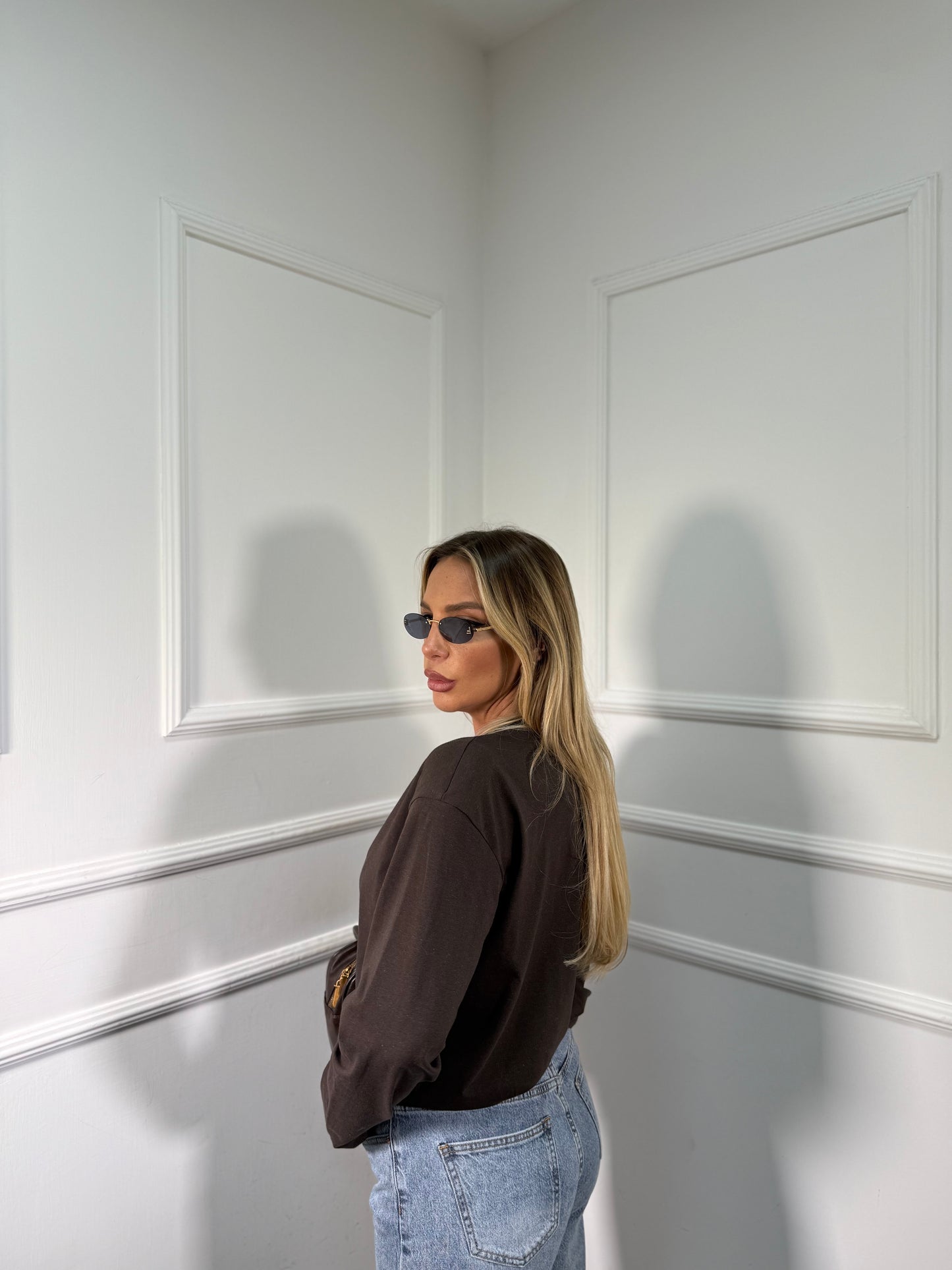 Shirt in cotone con spalline Freedom cioccolato 22619