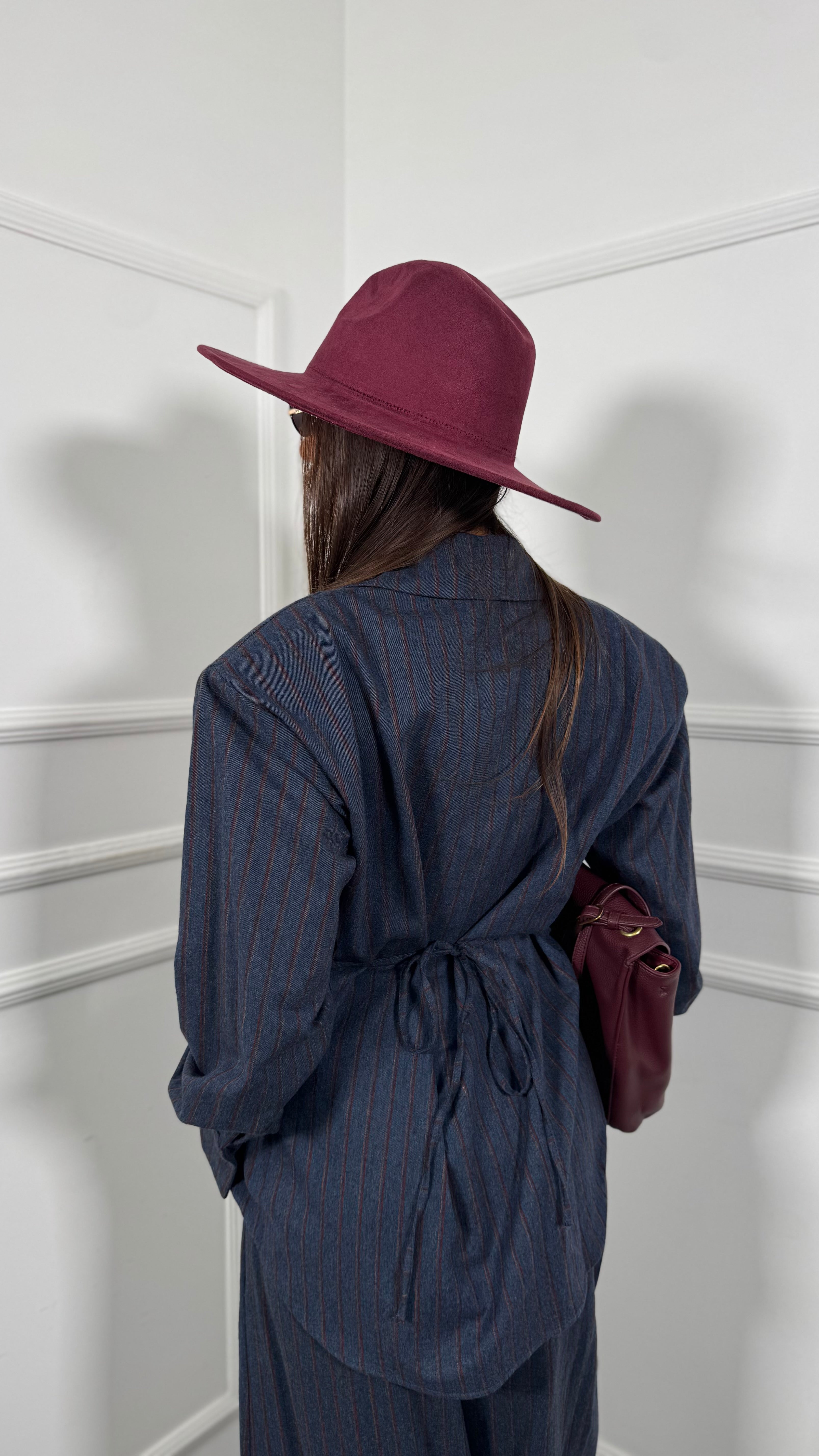 Coordinato gessato con spalline in flanella by justwest Andreas lavagna/bordeaux 02708c