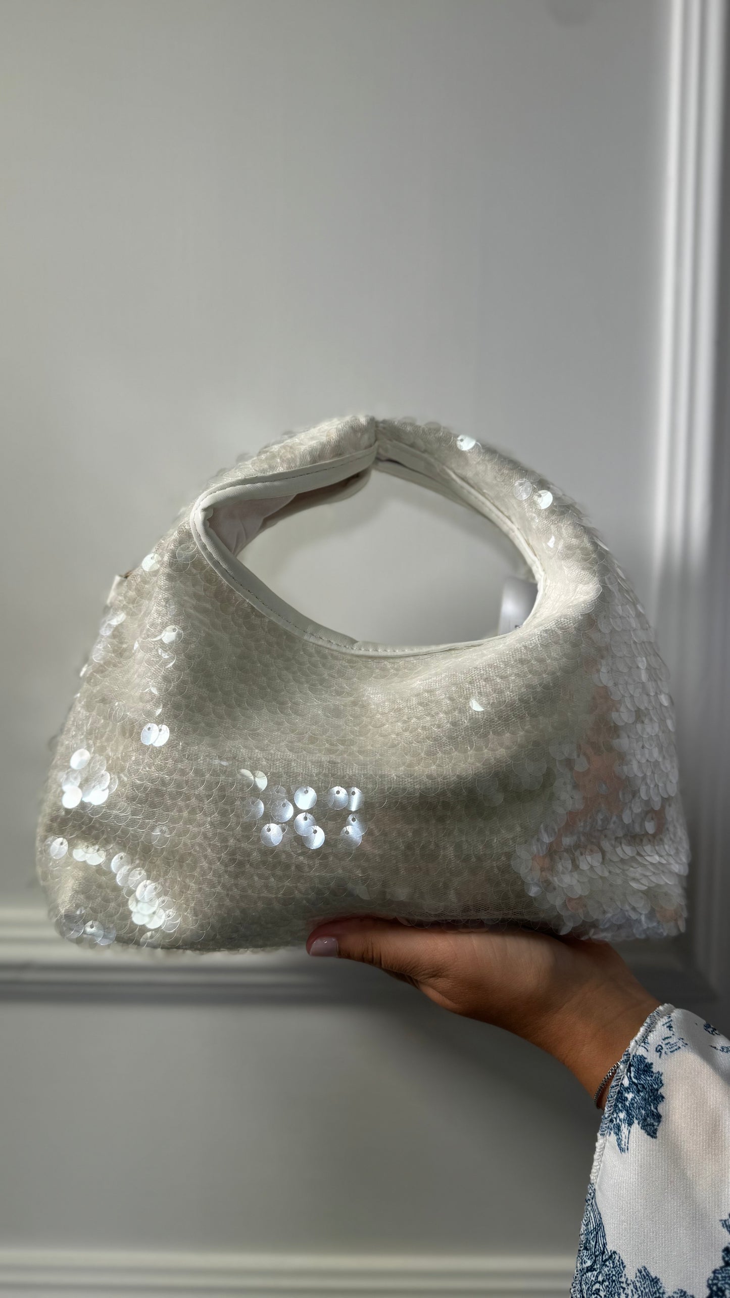 Borsa micro paillettes bianca