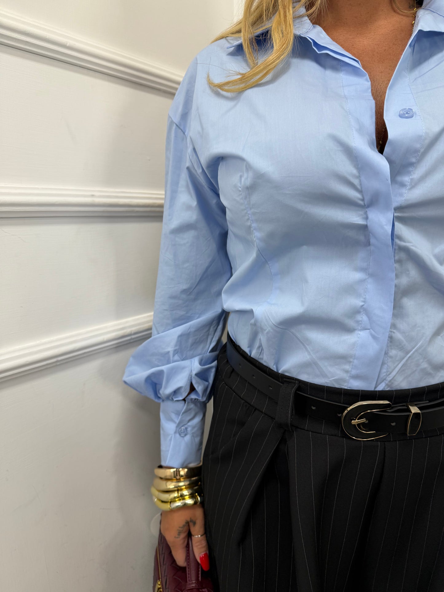 Camicia in cotone avvitata Essential azzurra c81163