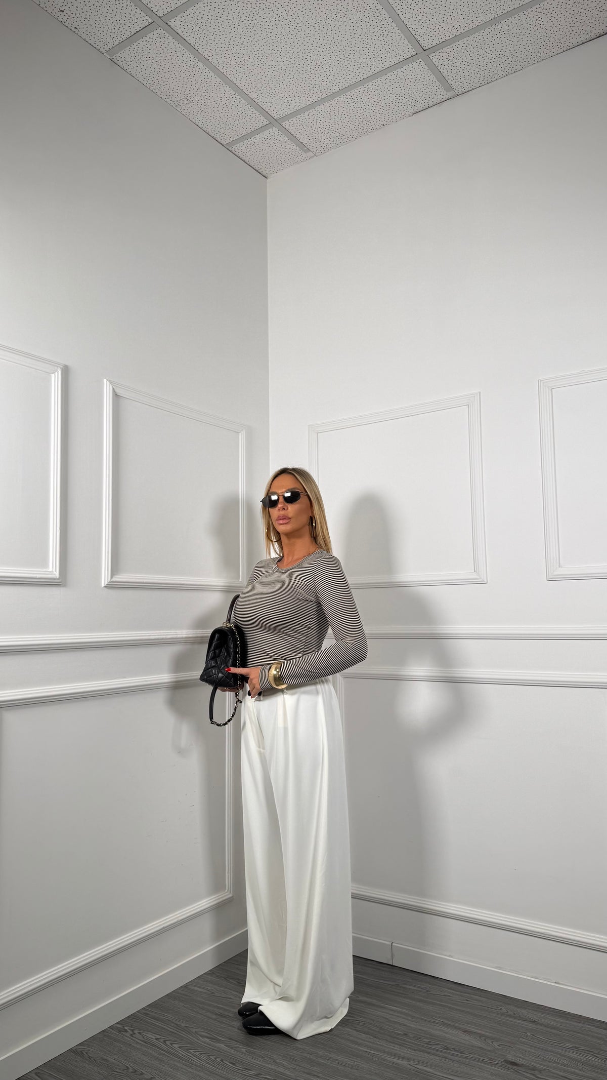 Pantaloni palazzo doppio bottone Curvy Winter bianco 250805