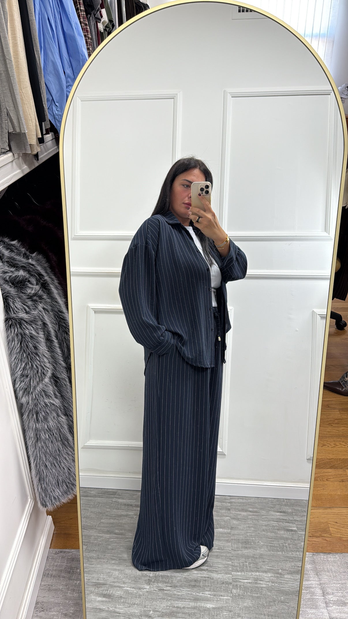 Coordinato gessato Office blu curvy 46/52 25061