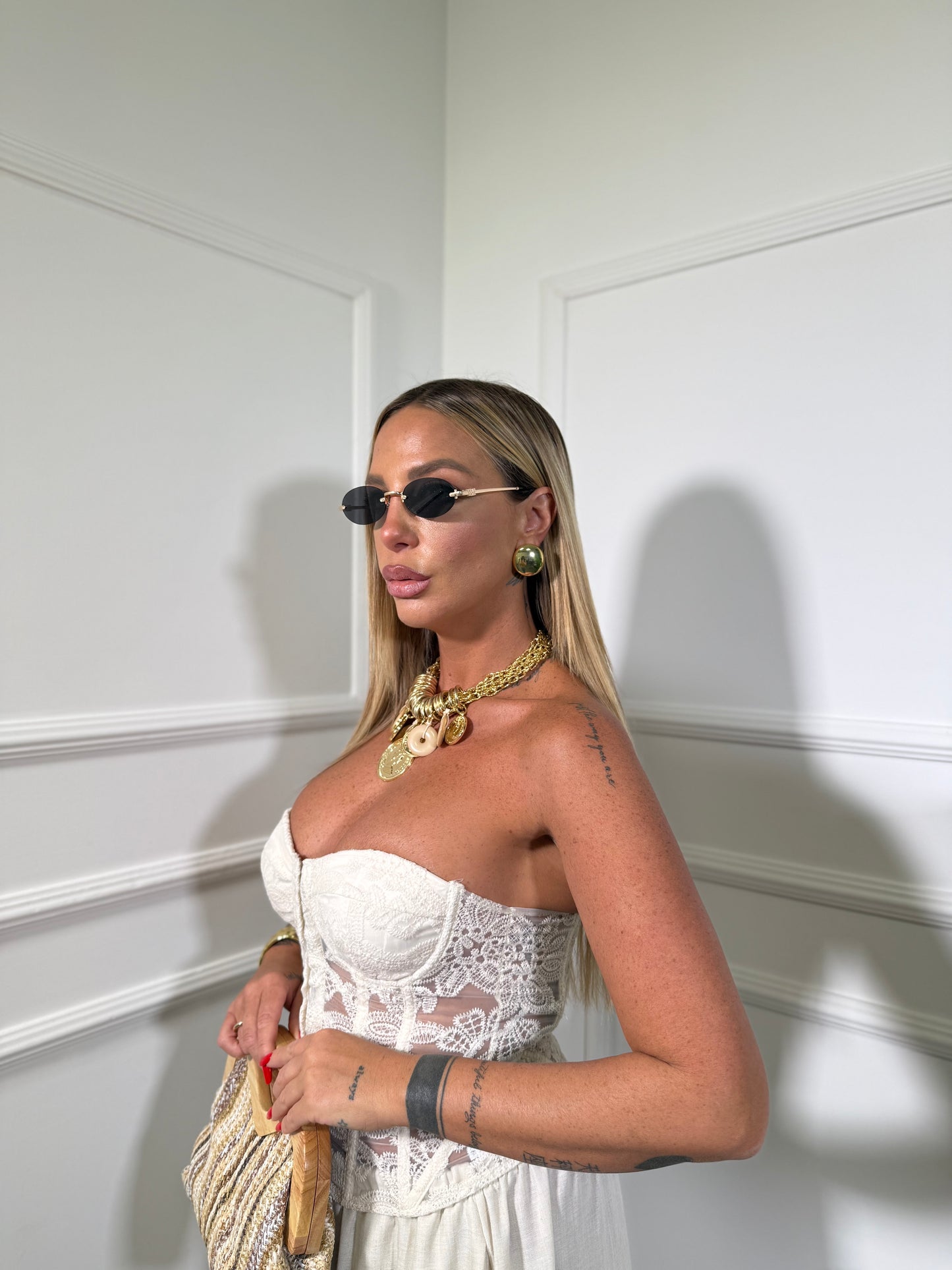 Bustier velato con ricami Giselle crema