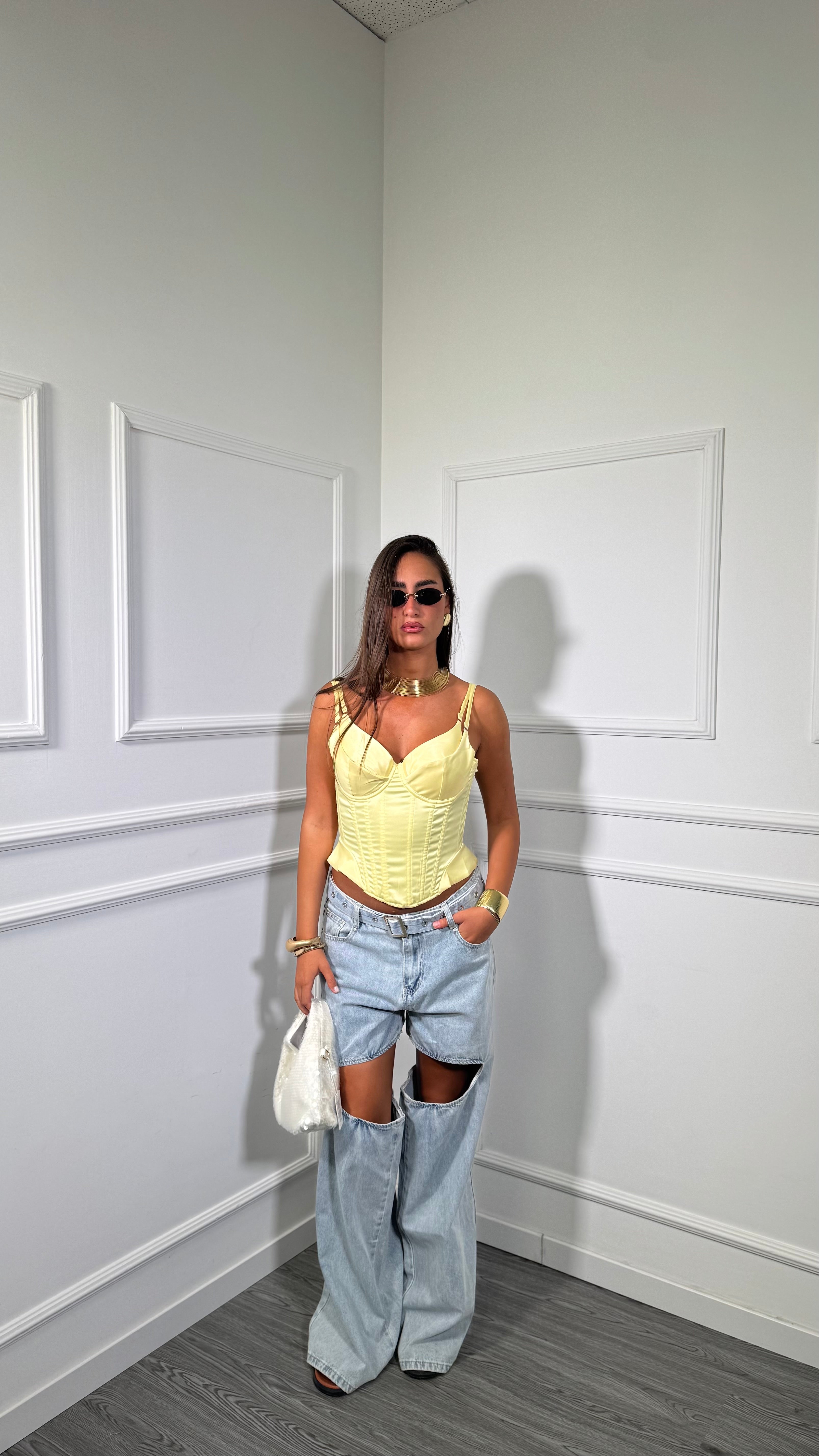 Jeans palazzo lavaggio chiaro cut out 06702