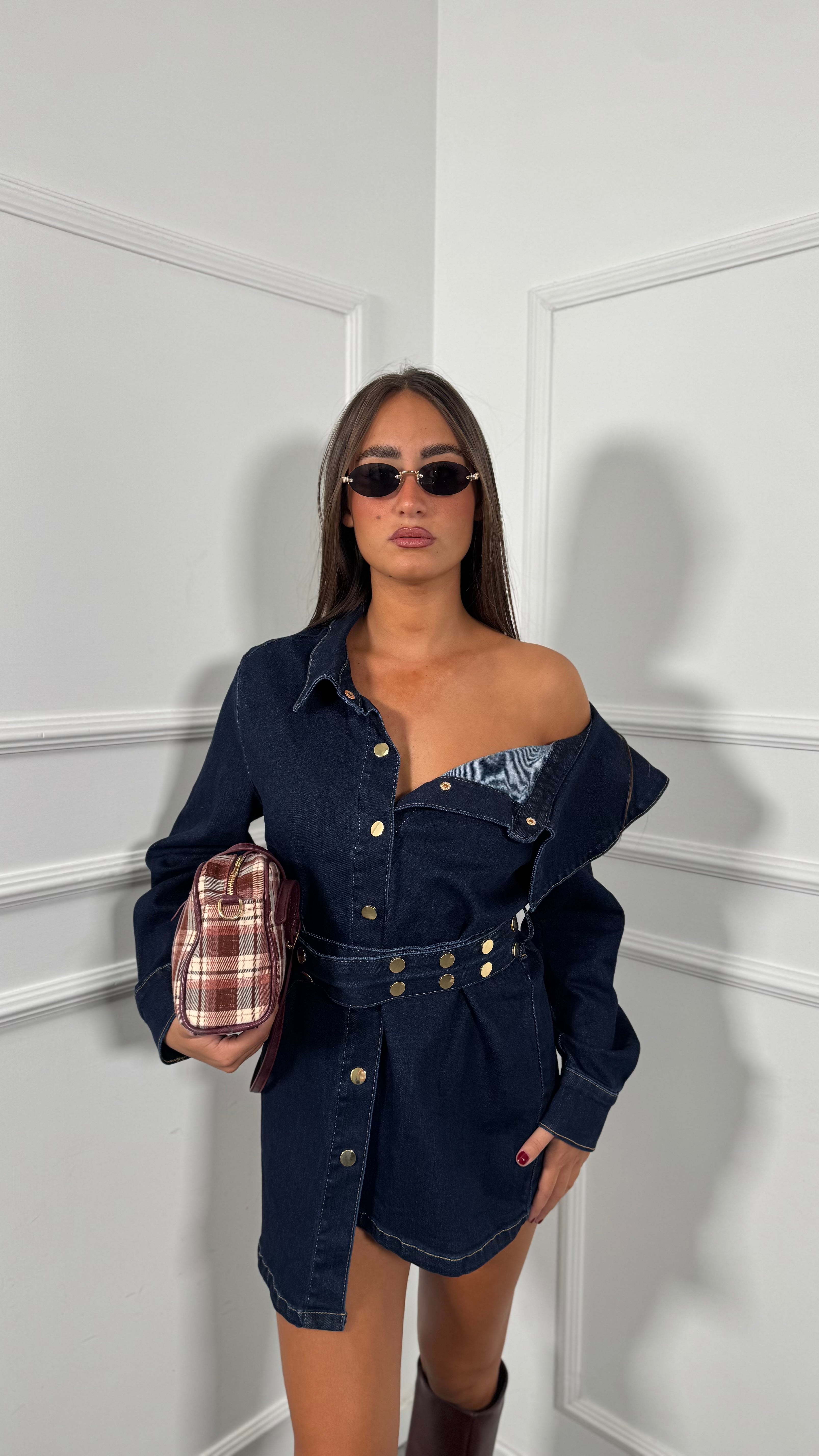 Abito corto in denim lavaggio scuro Tonga yx582