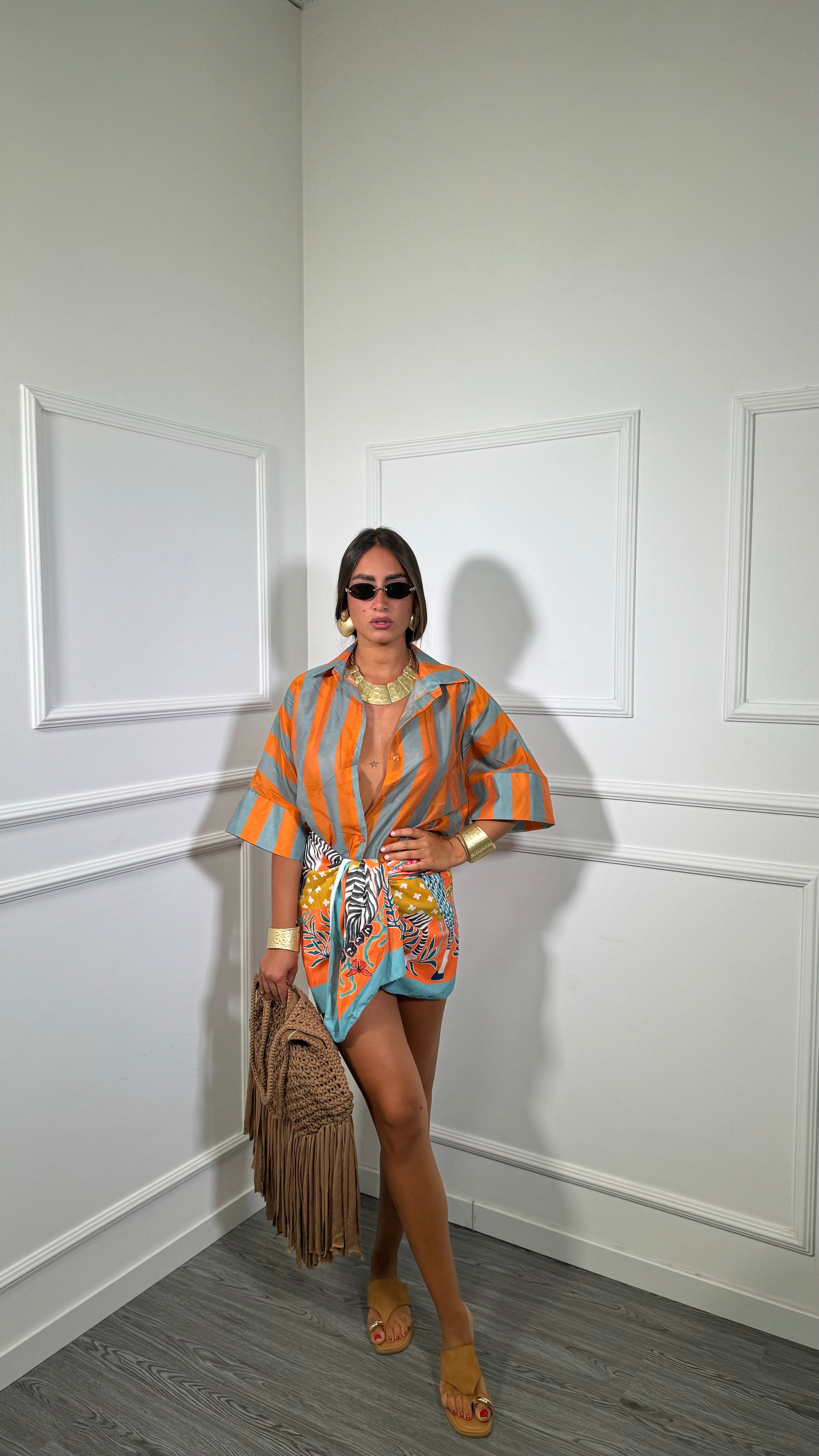 Gonna pareo corta Carribean arancio/turchese 2450402