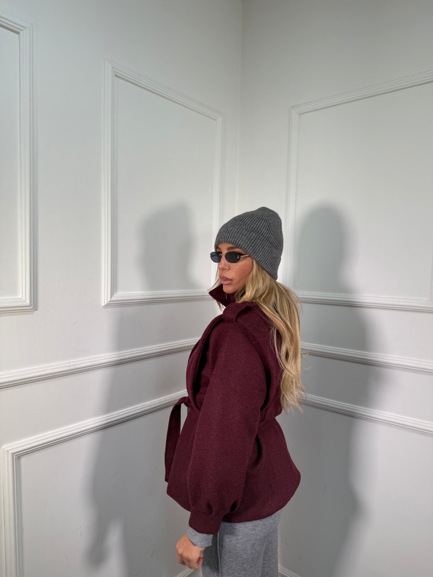 Cappotto in lana cotta collo alto Vienna bordeaux 5969