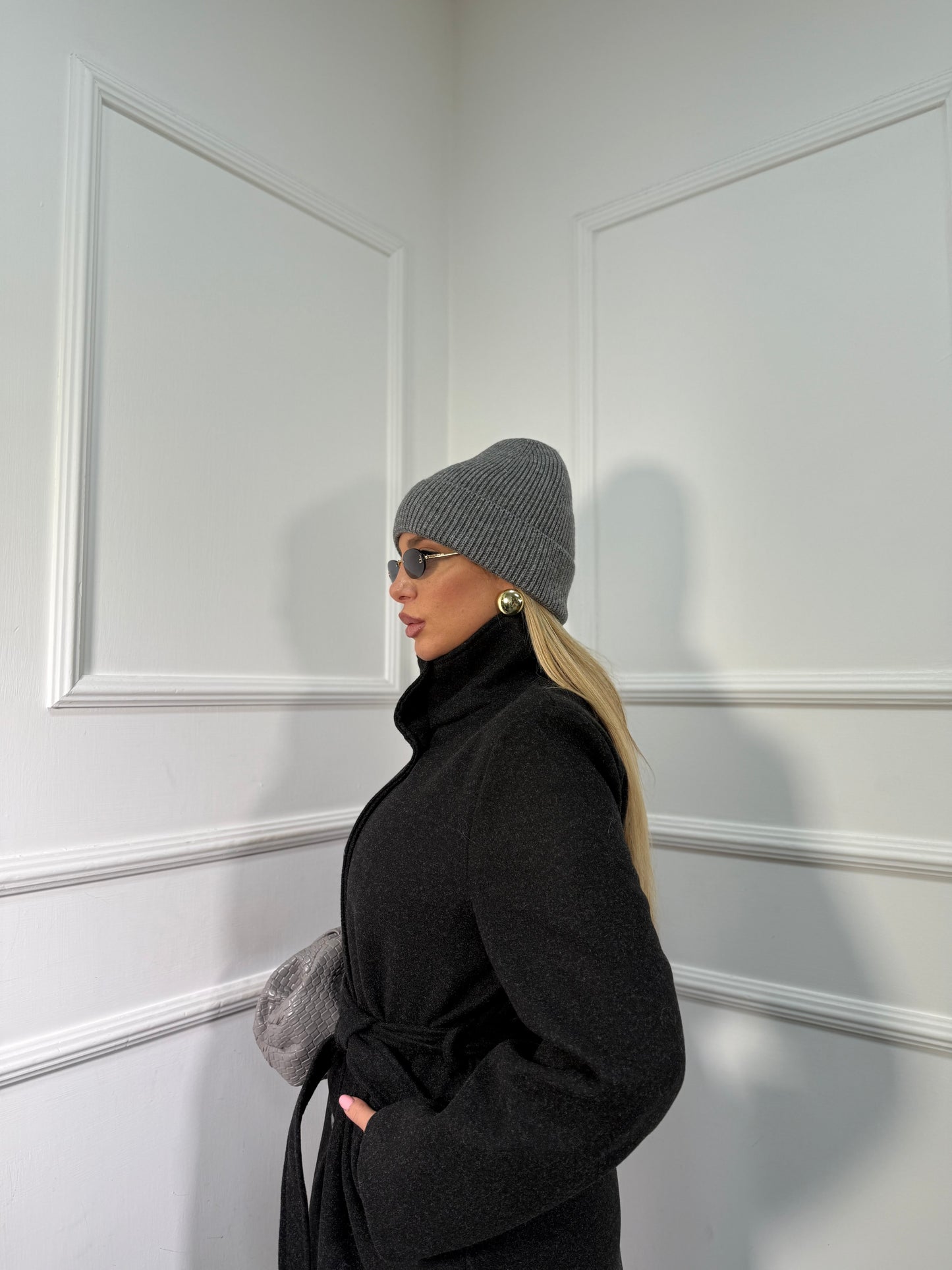 Maxi cappotto collo alto Boston nero 251148