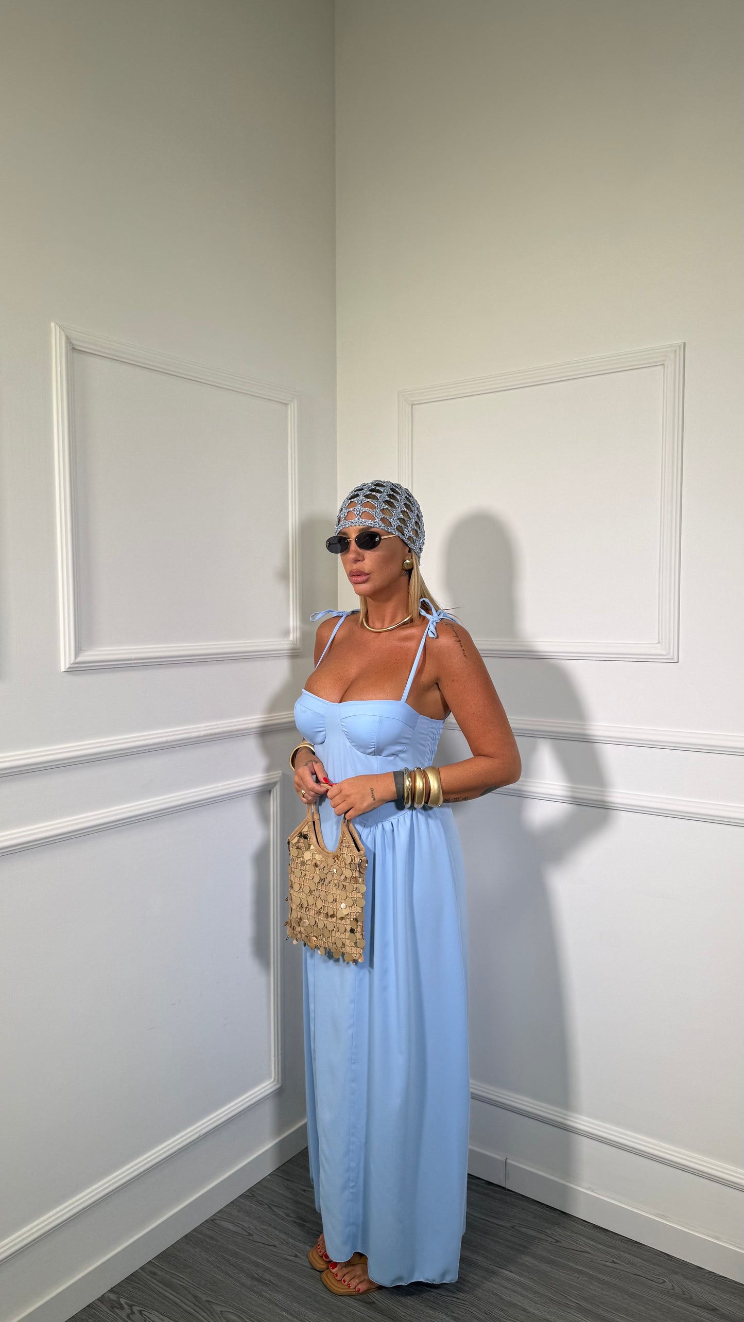 Abito midi a campana Fryda azzurro
