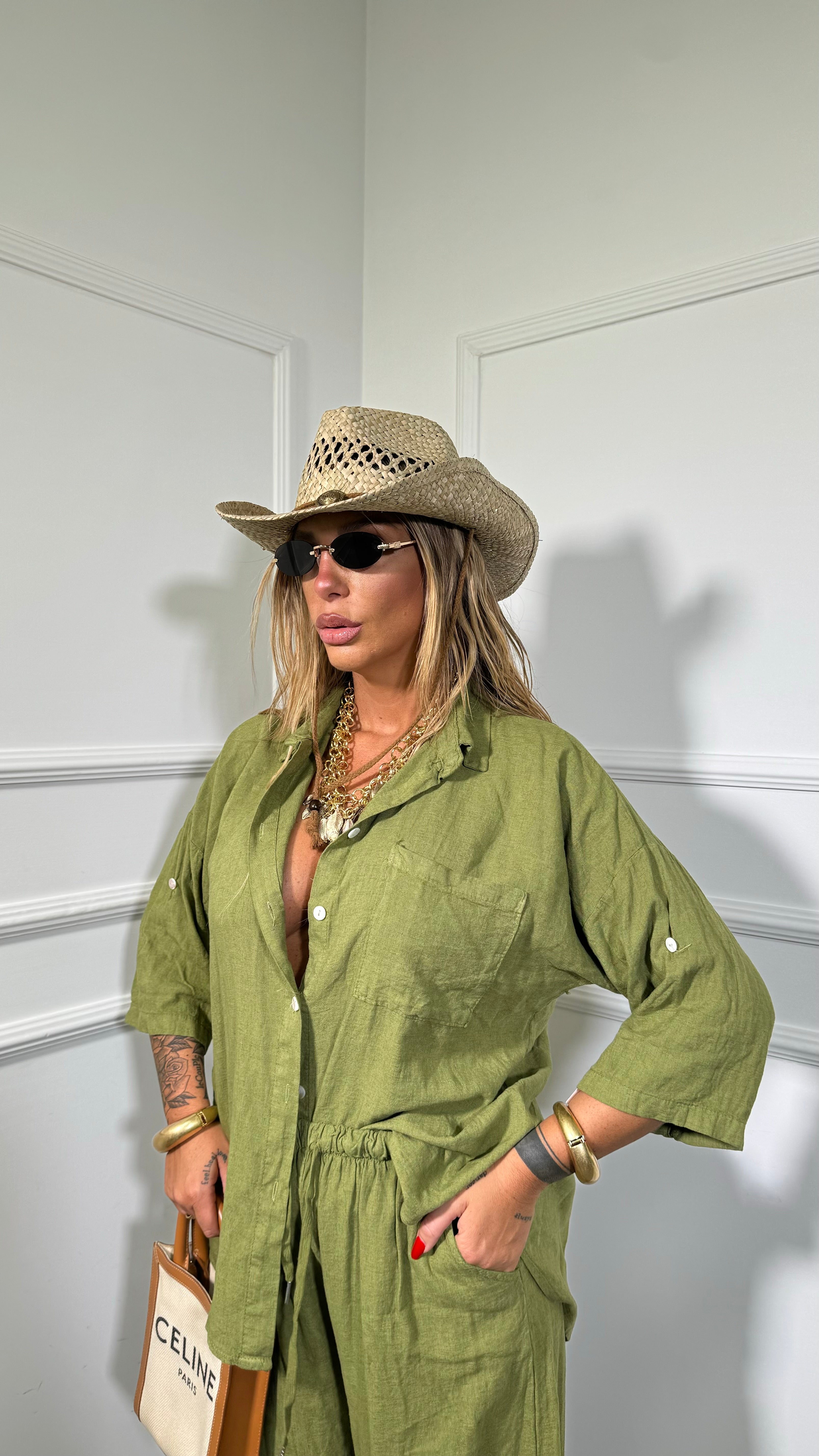 Coordinato in lino (SLIM XS A L) Shaty verde avocado 25192