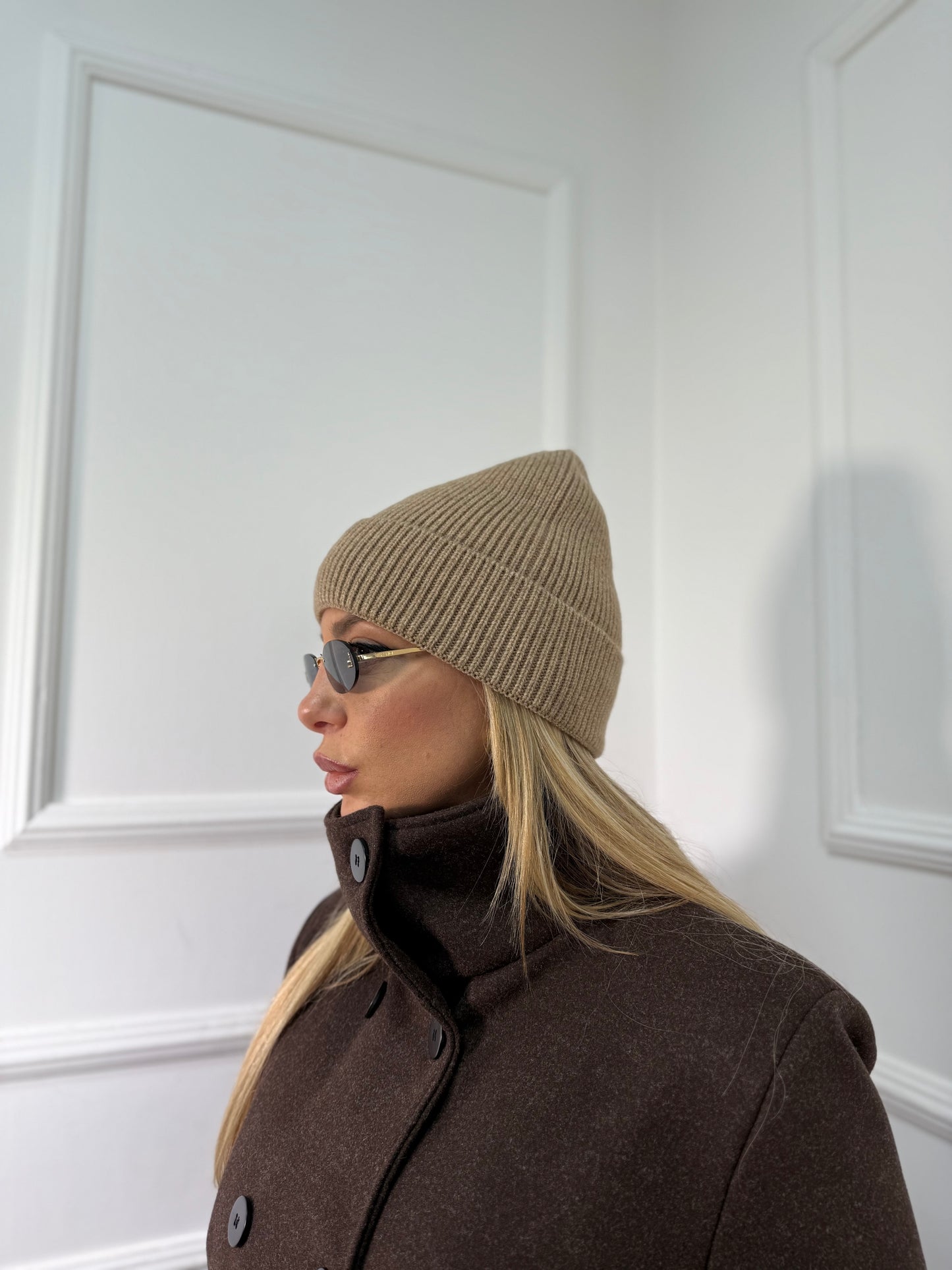 Cappello misto lana a costine Snow taupe