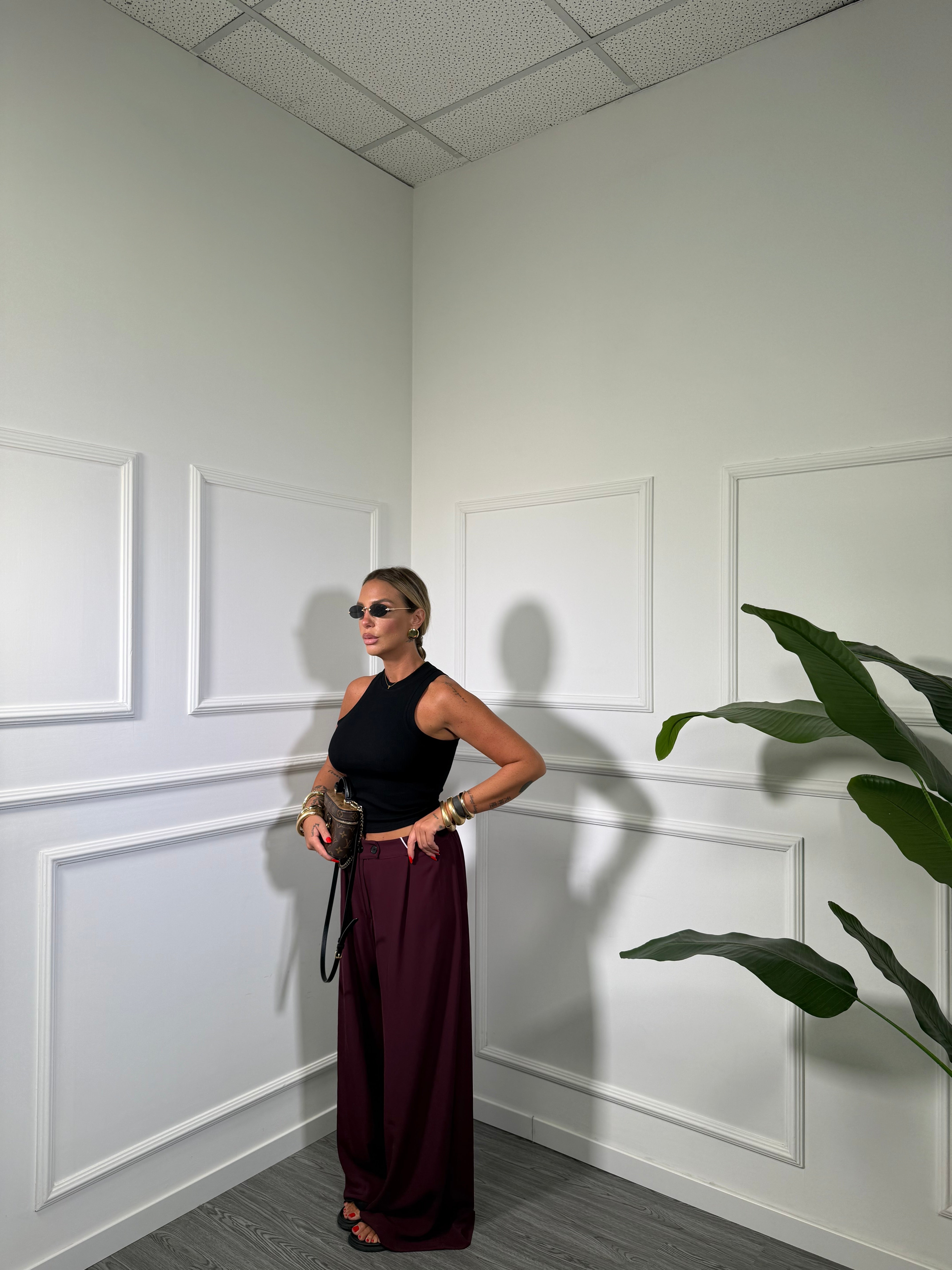 Pantaloni palazzo doppio bottone (curvy) Crissy bordeaux 250805