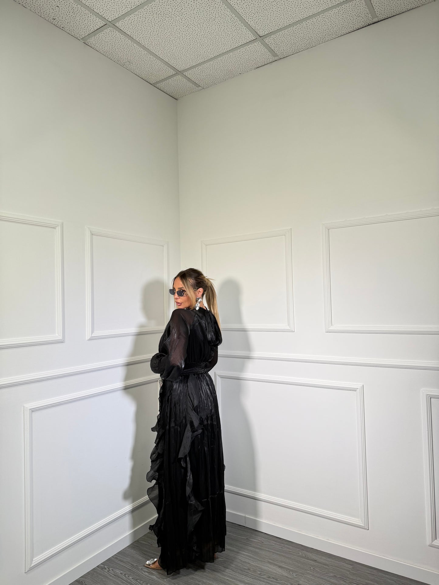 Abito in chiffon satinato Vivienne nero a68710