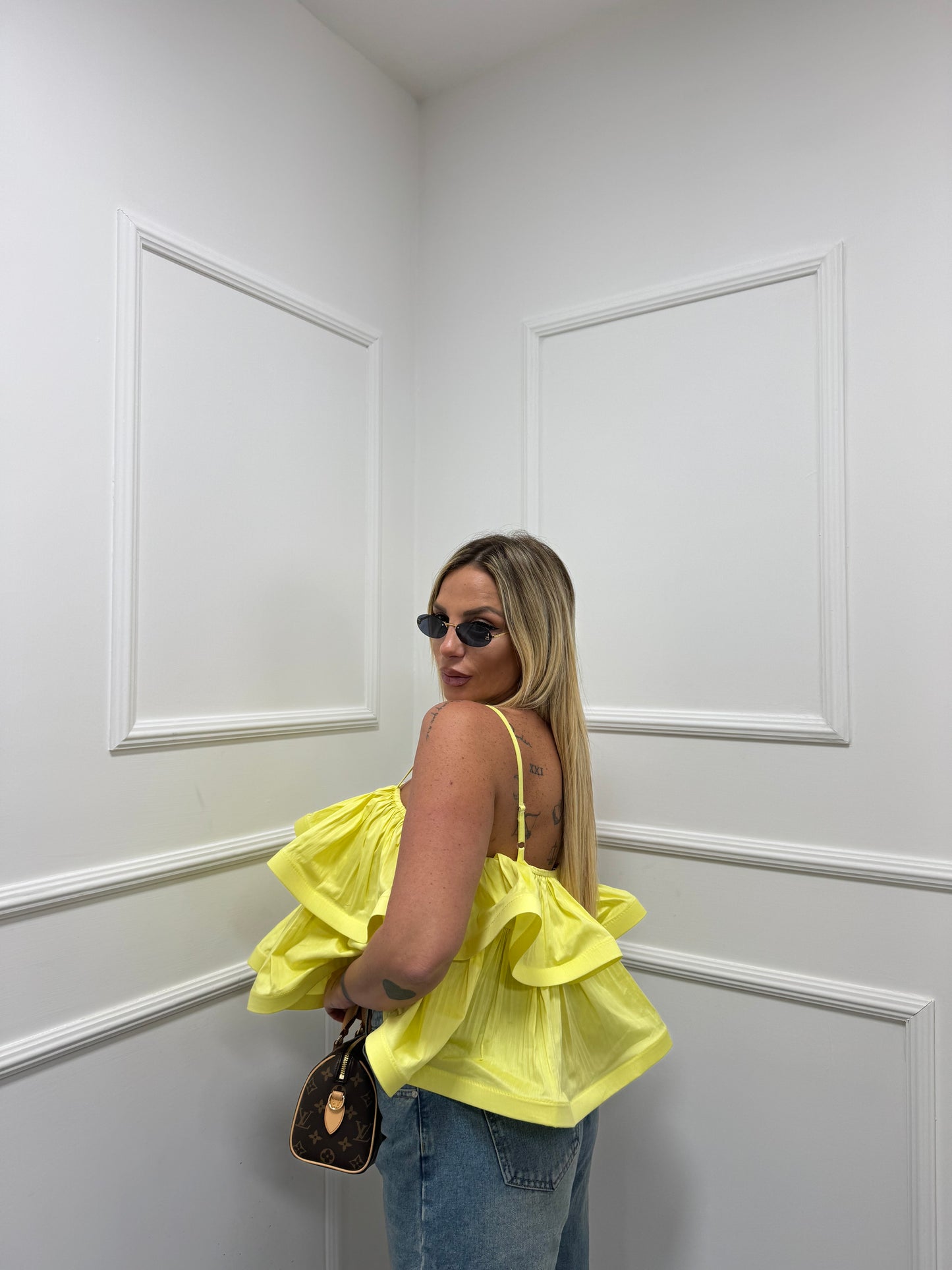 Top doppia balza giallo
