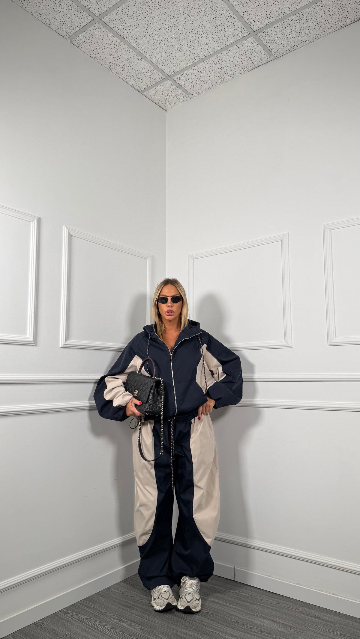 Coordinato tuta in nylon Curvy Bicolour blu/panna 1997
