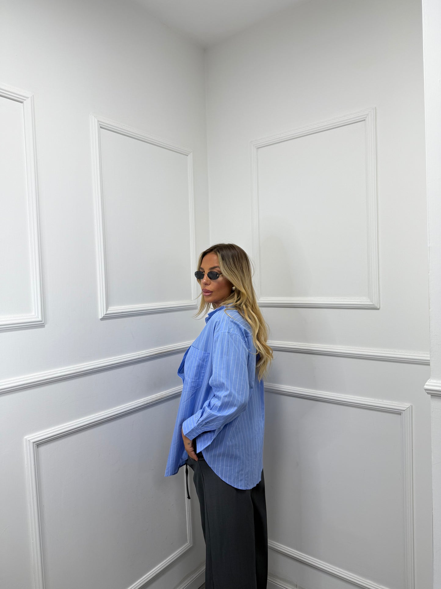 Camicia gessata Cecilia azzurra 3266