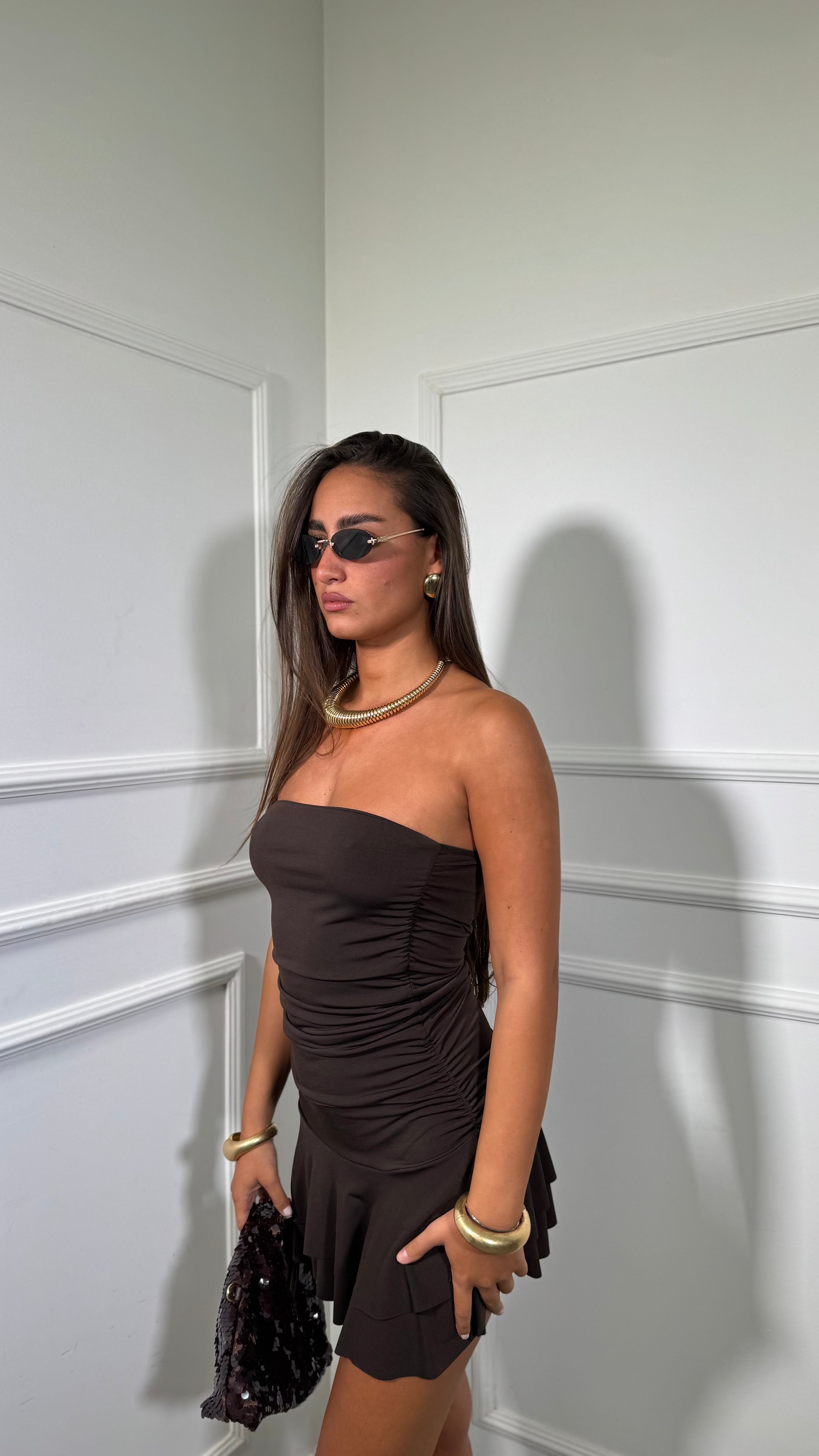 Abito a fascia in lycra con Rouges marrone