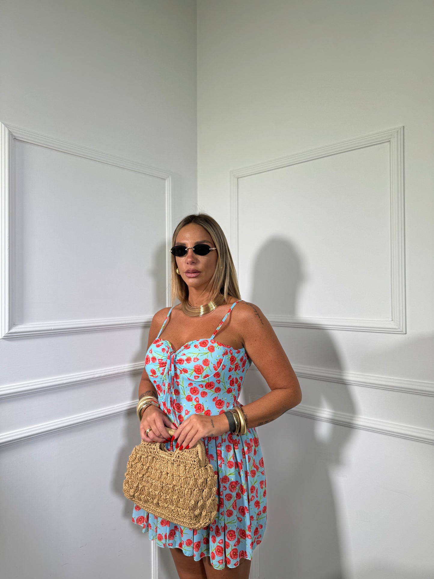Abito jumpsuit in chiffon a fiori verde acqua 23908