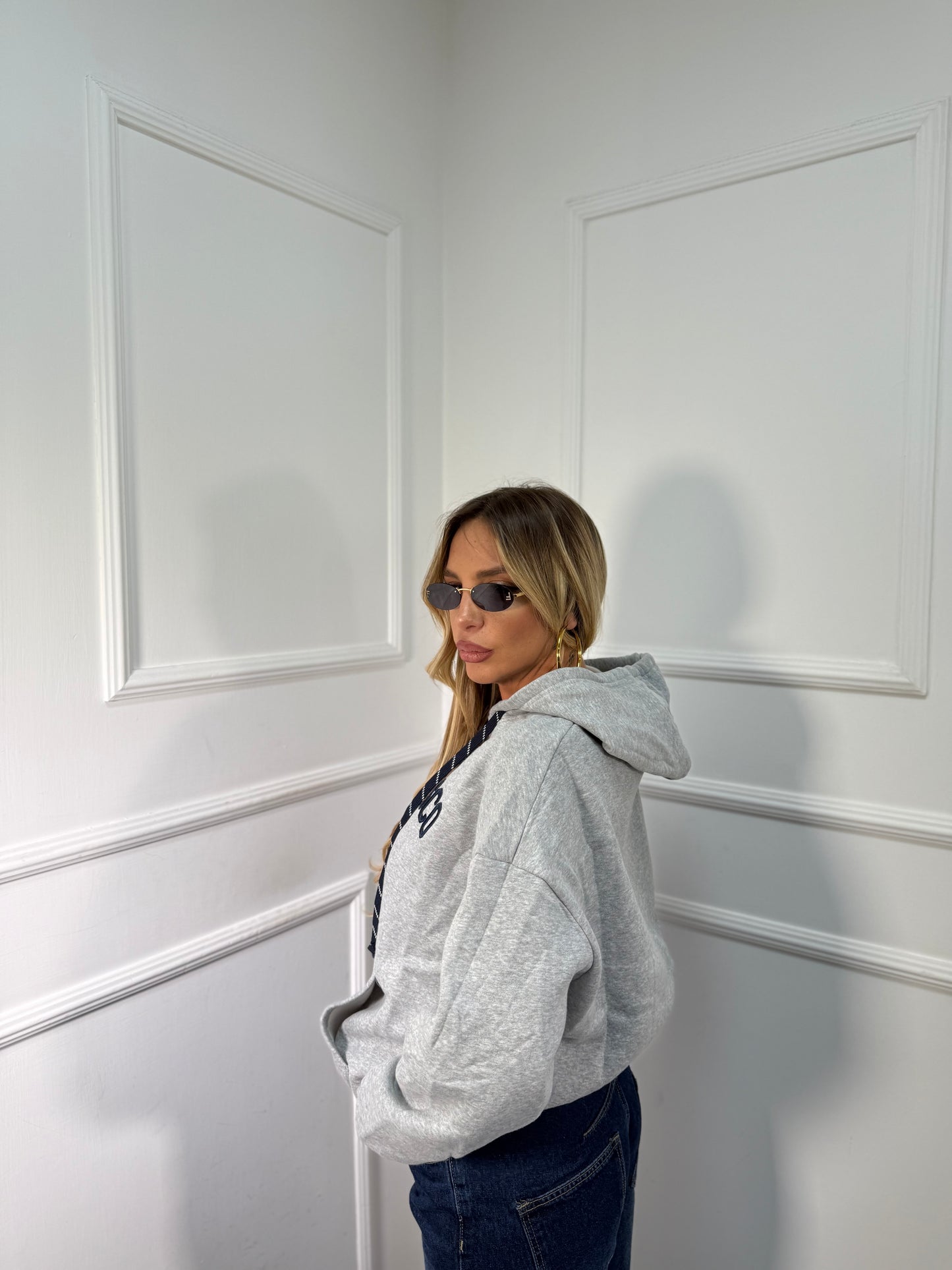 Felpa oversize in pile San Francisco grigia a65474