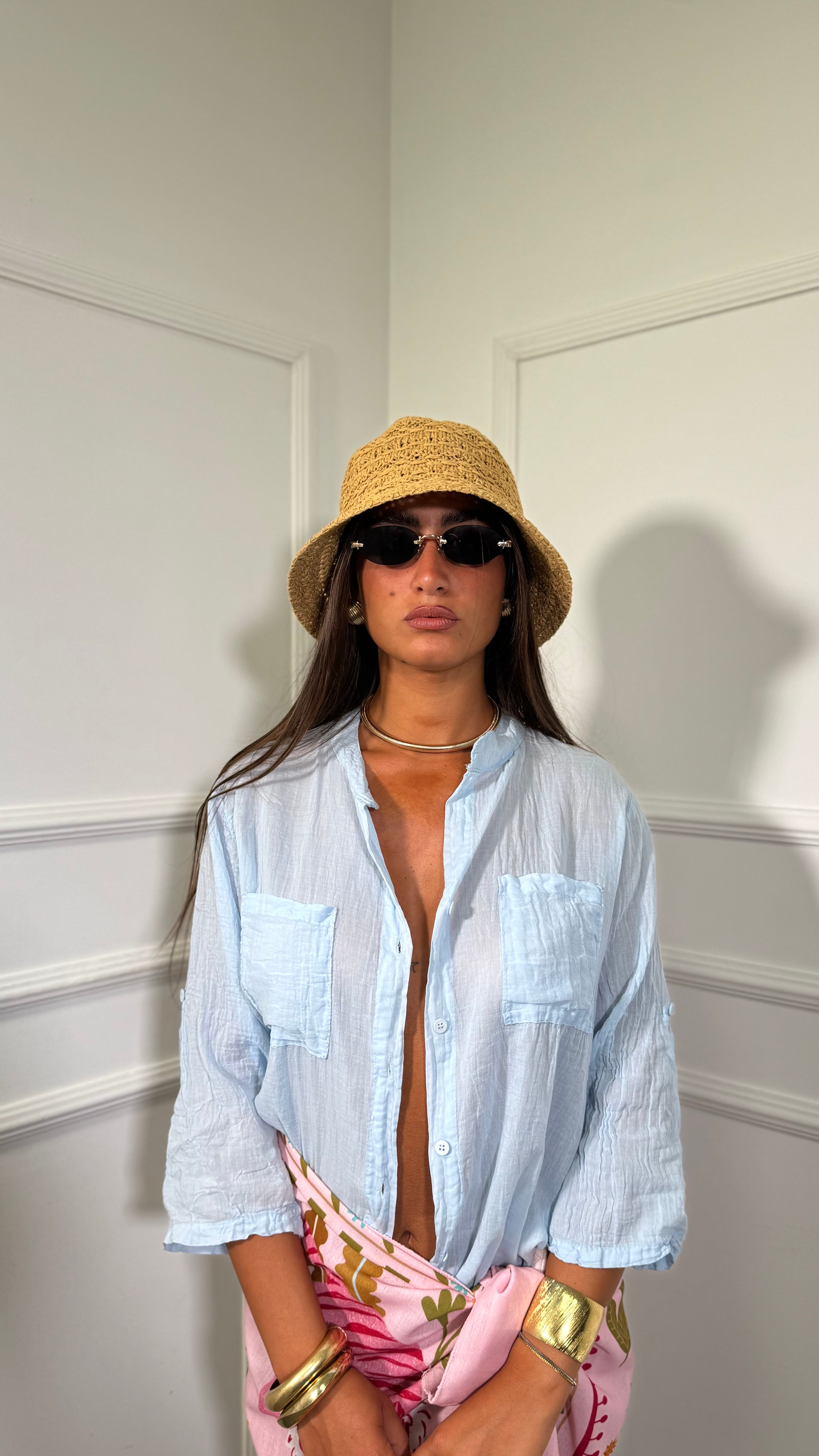 Camicia con taschini 100% cotone Bocadillo azzurro pastello 212553a