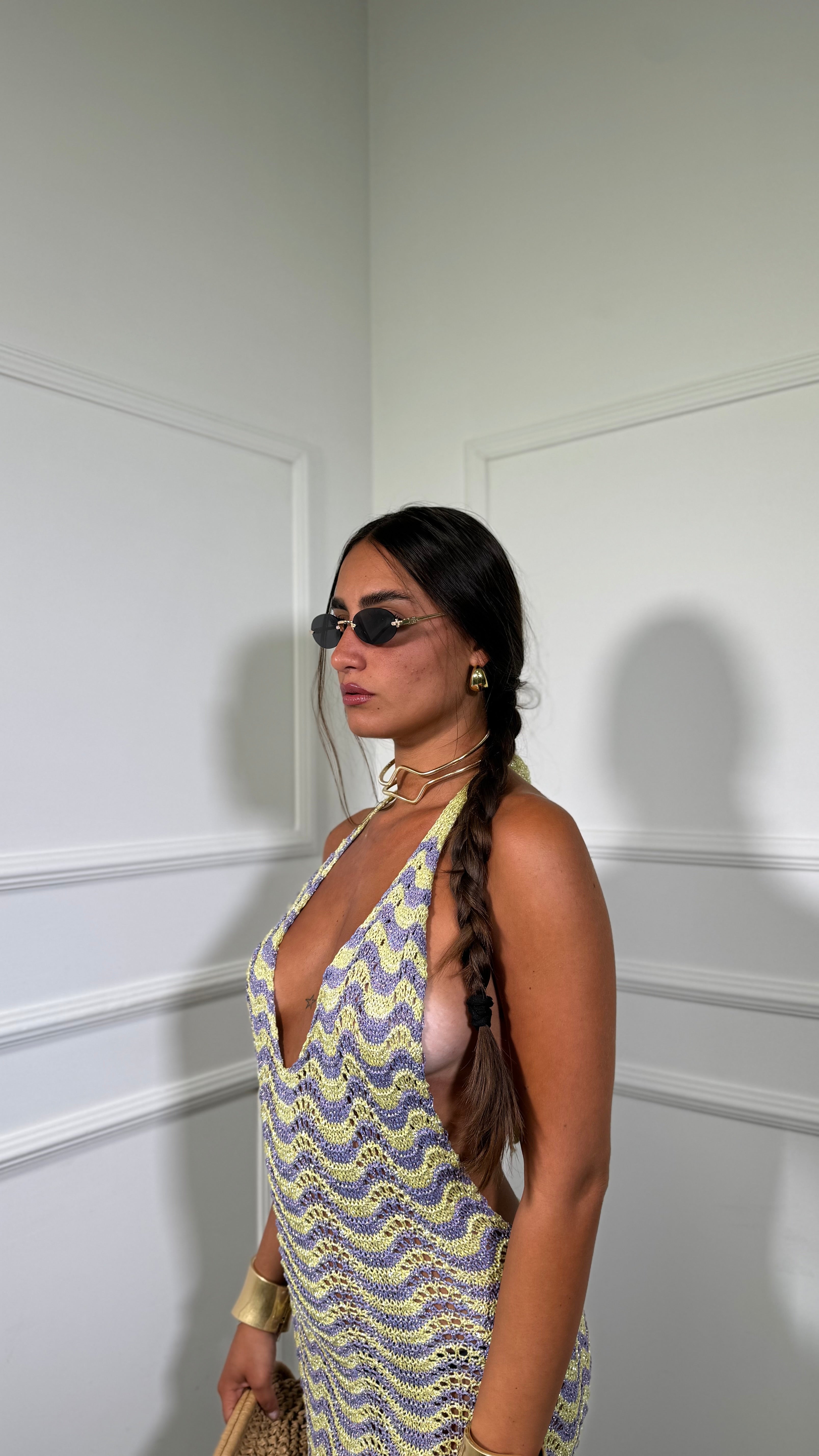 Abito midi in filo lurex zig zag Zama lilla/oro 3778