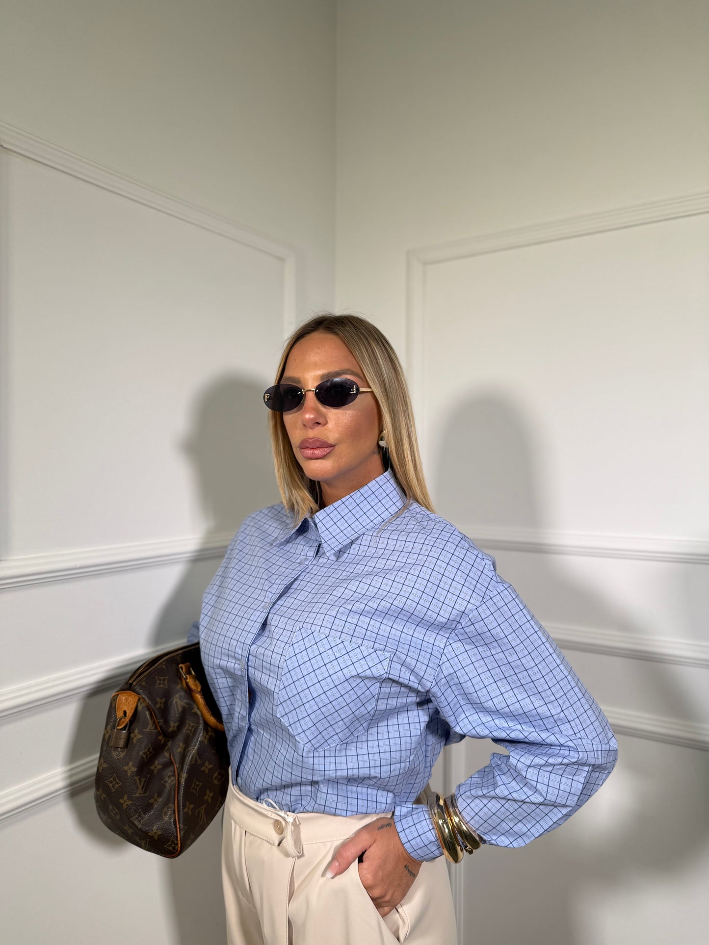 Camicia quadretti con spalline azzurra 17215