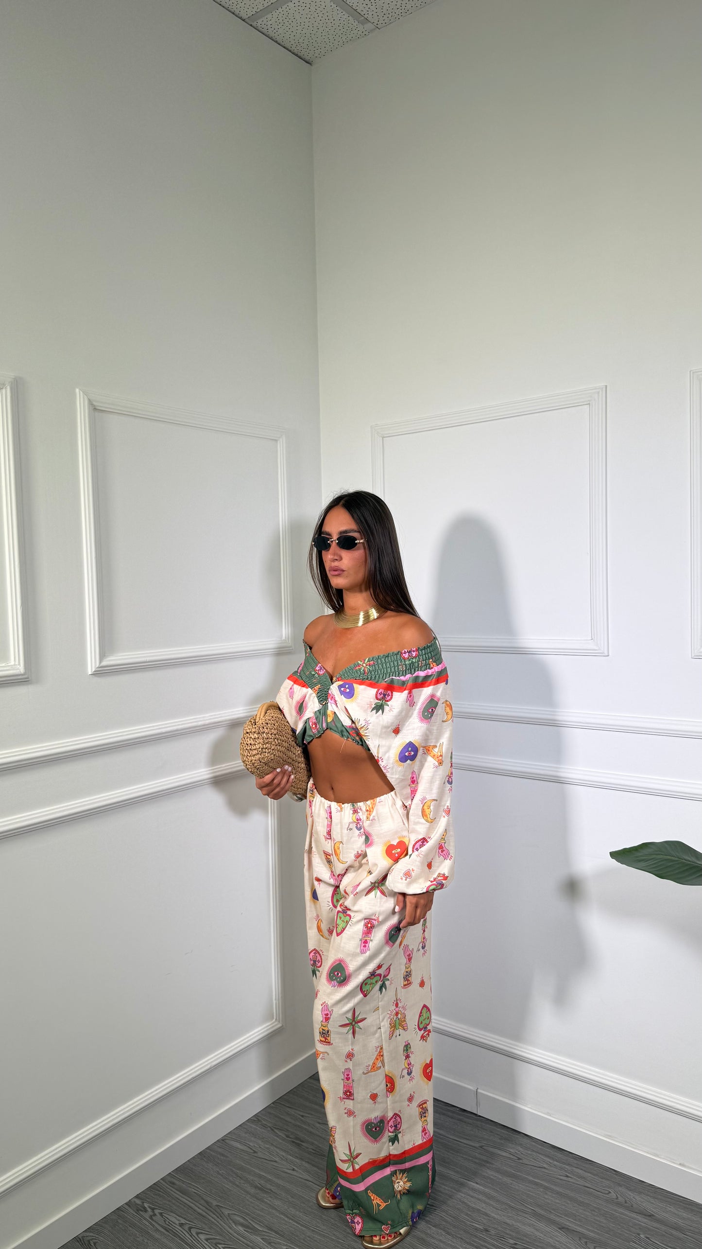 Coordinato misto lino cuore sacro beige