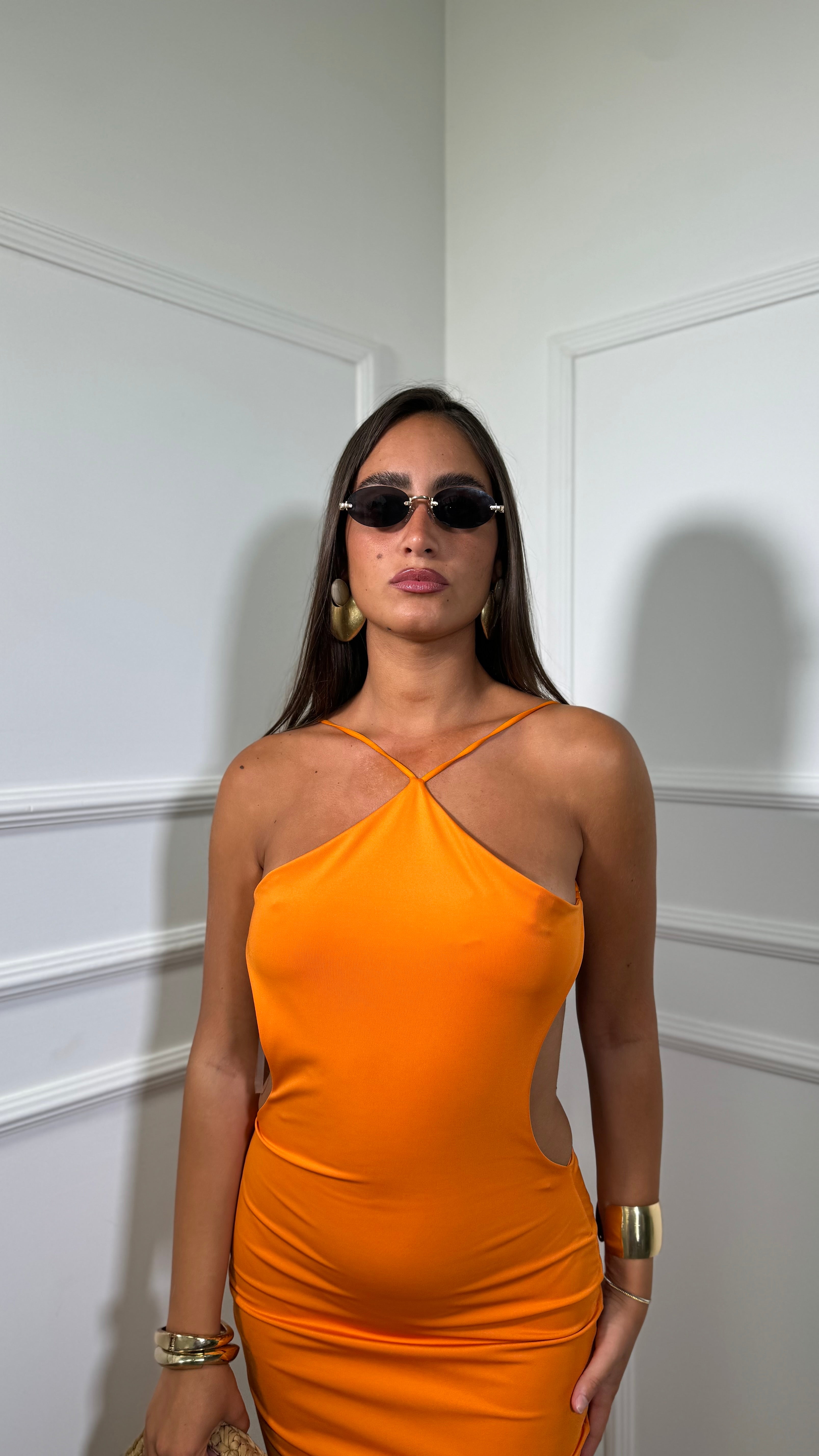 Abito midi in lycra cut out Flaminia arancio 11768