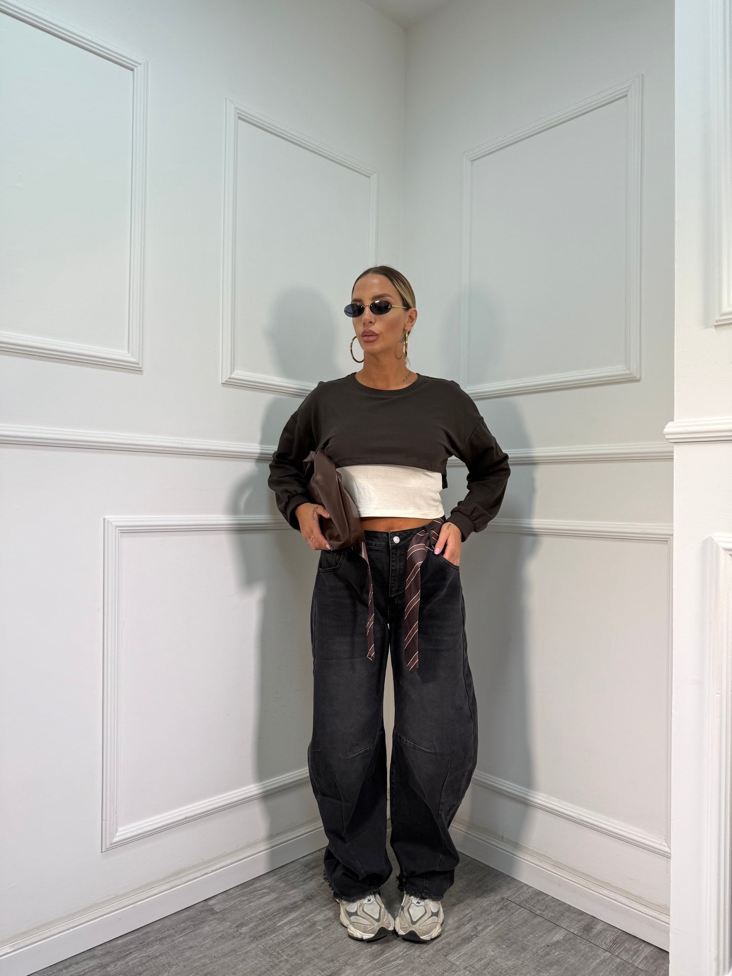 Jeans balloon con cravatta Kesha nero 0721