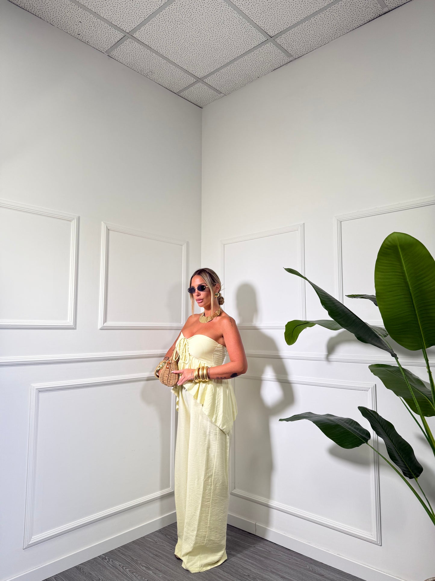 Jumpsuit in viscosa Faraana giallo pastello 5133