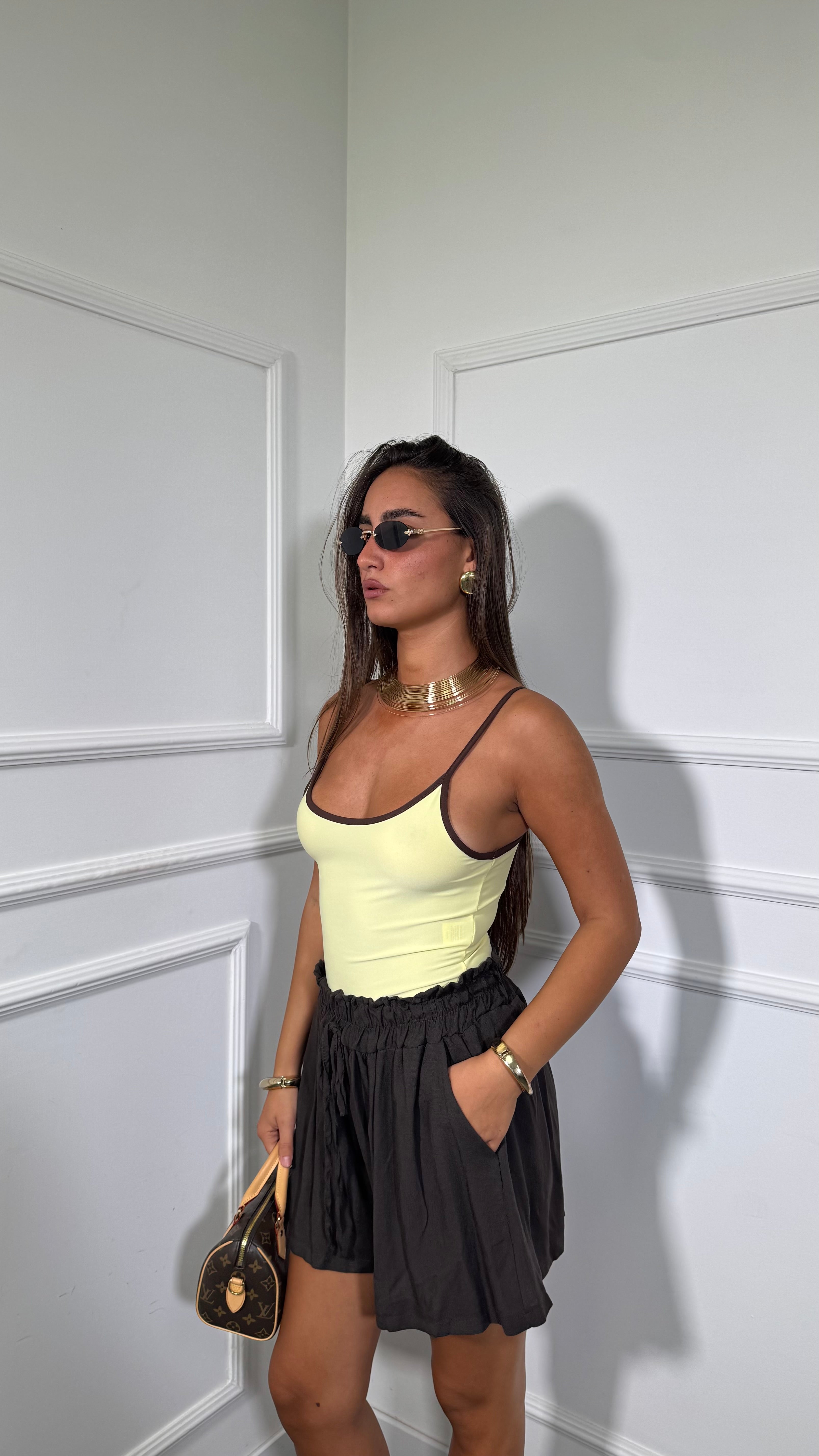 Pantaloncino in viscosa con elastico cioccolato 12433