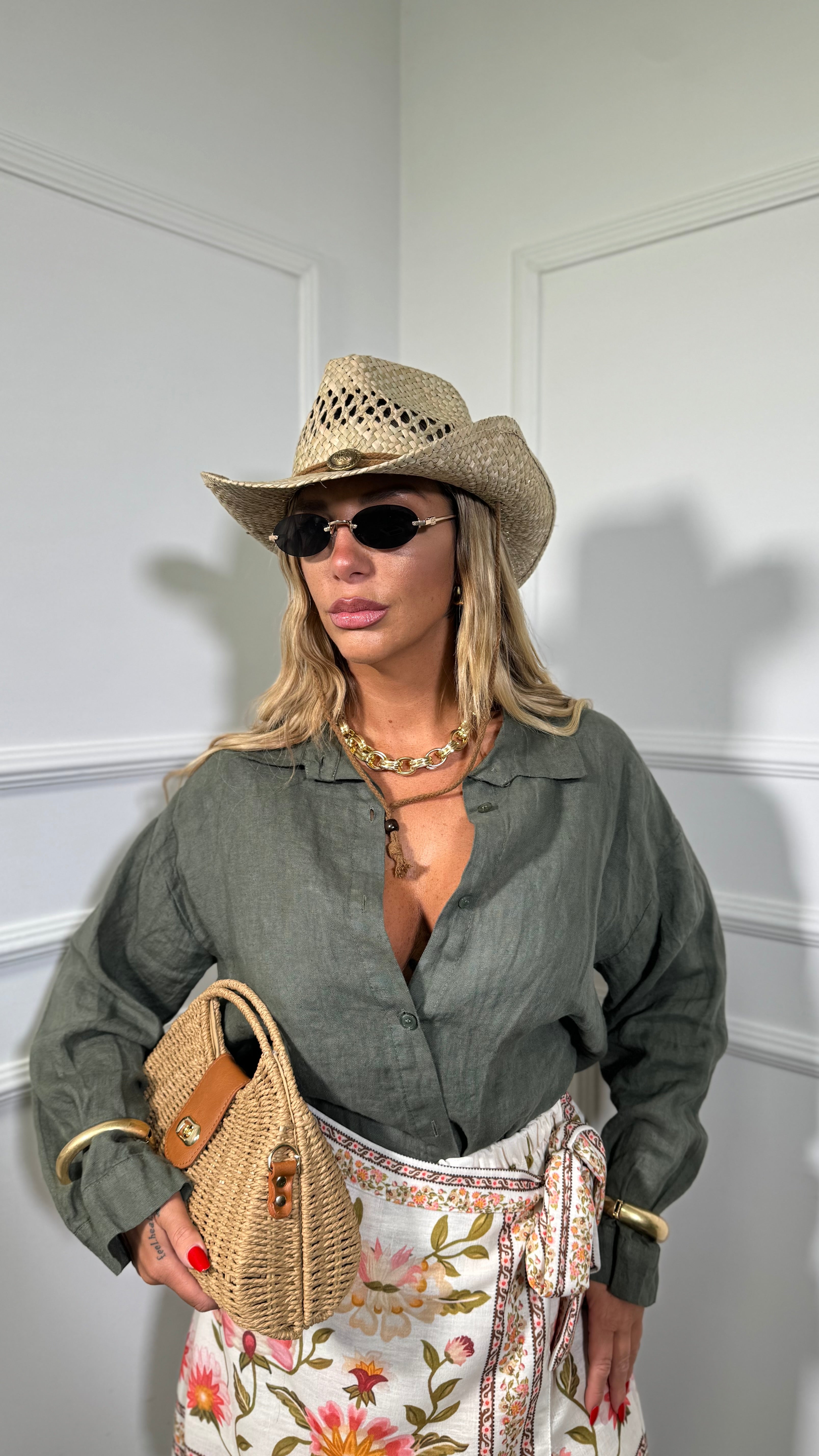 Camicia misto lino Sunny verde militare 26693